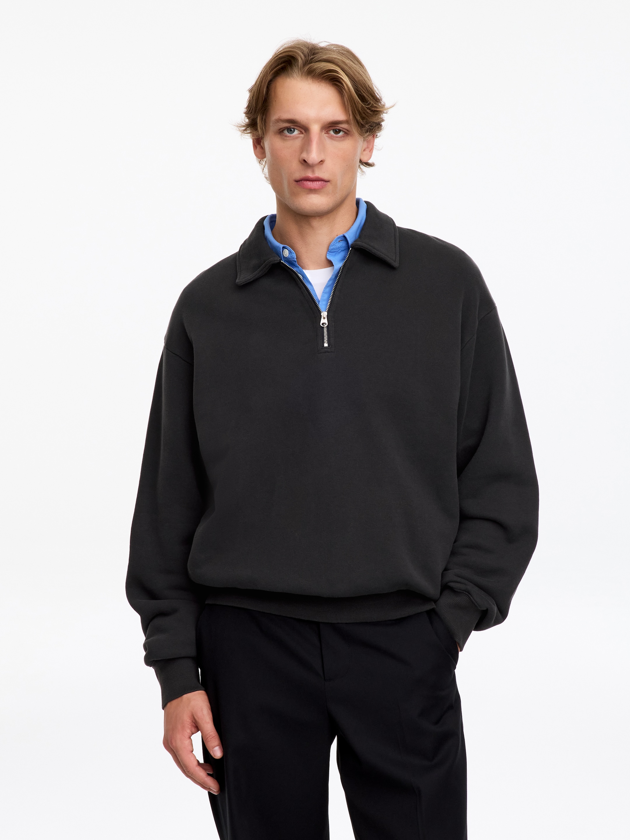 Bawełniana bluza z krótkim zamkiem błyskawicznym - Ciemnoniebieski - Fason normalny - men - StillMedia/Lookbook - 5