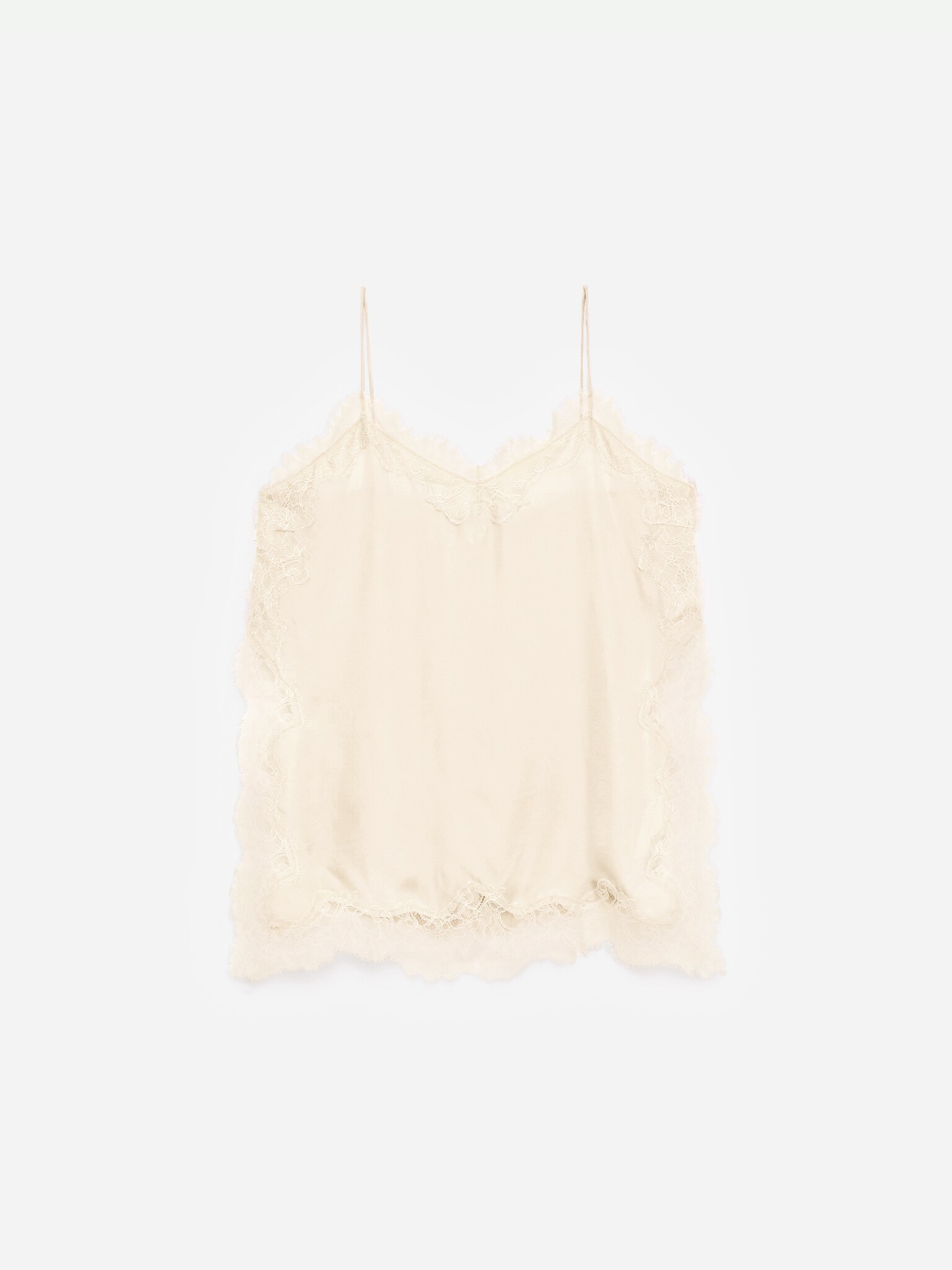 Haut à bretelles avec dentelle - Beige clair/Noir - 1