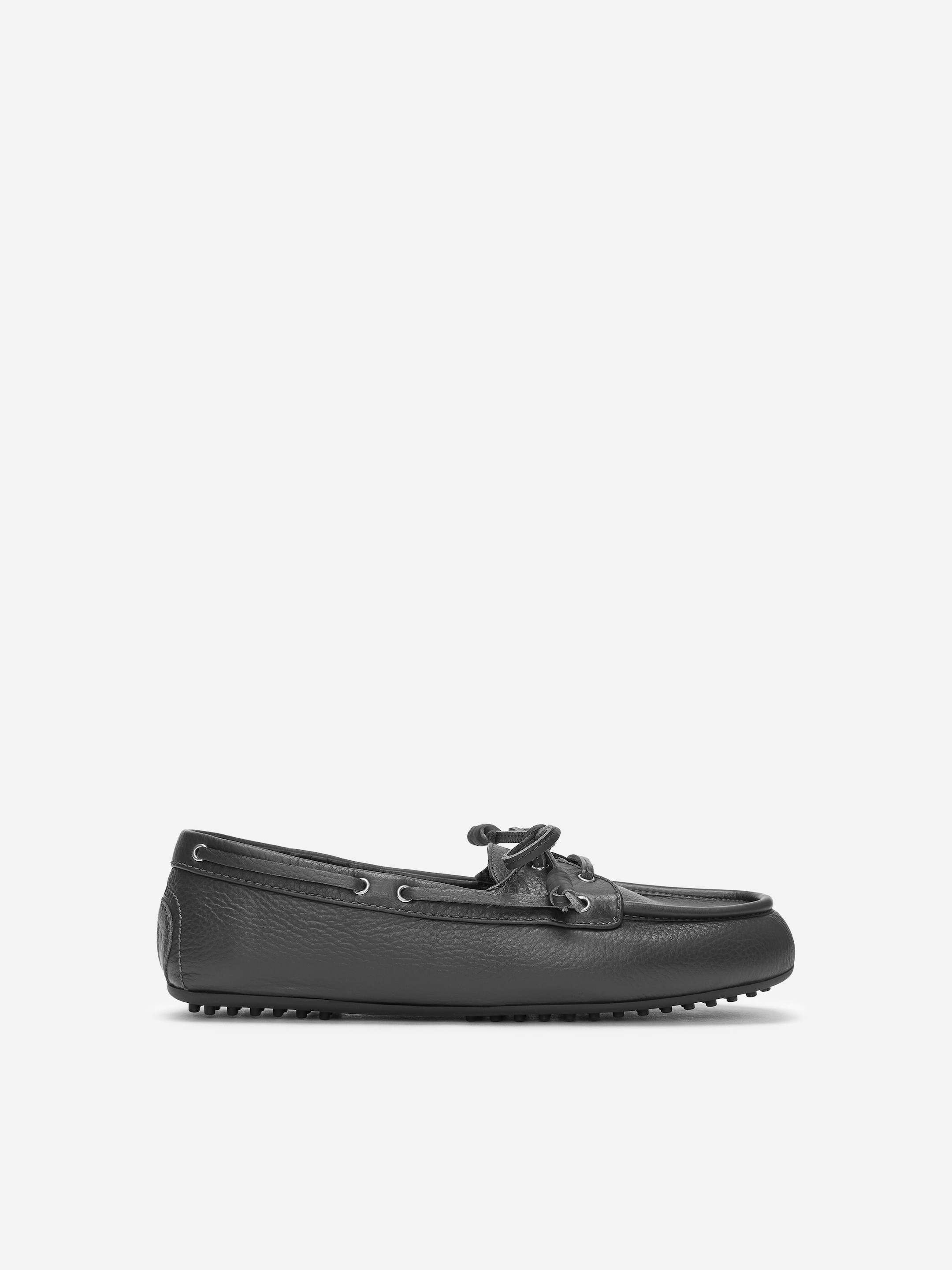 Leather Boat Shoes-#6F6767-18665