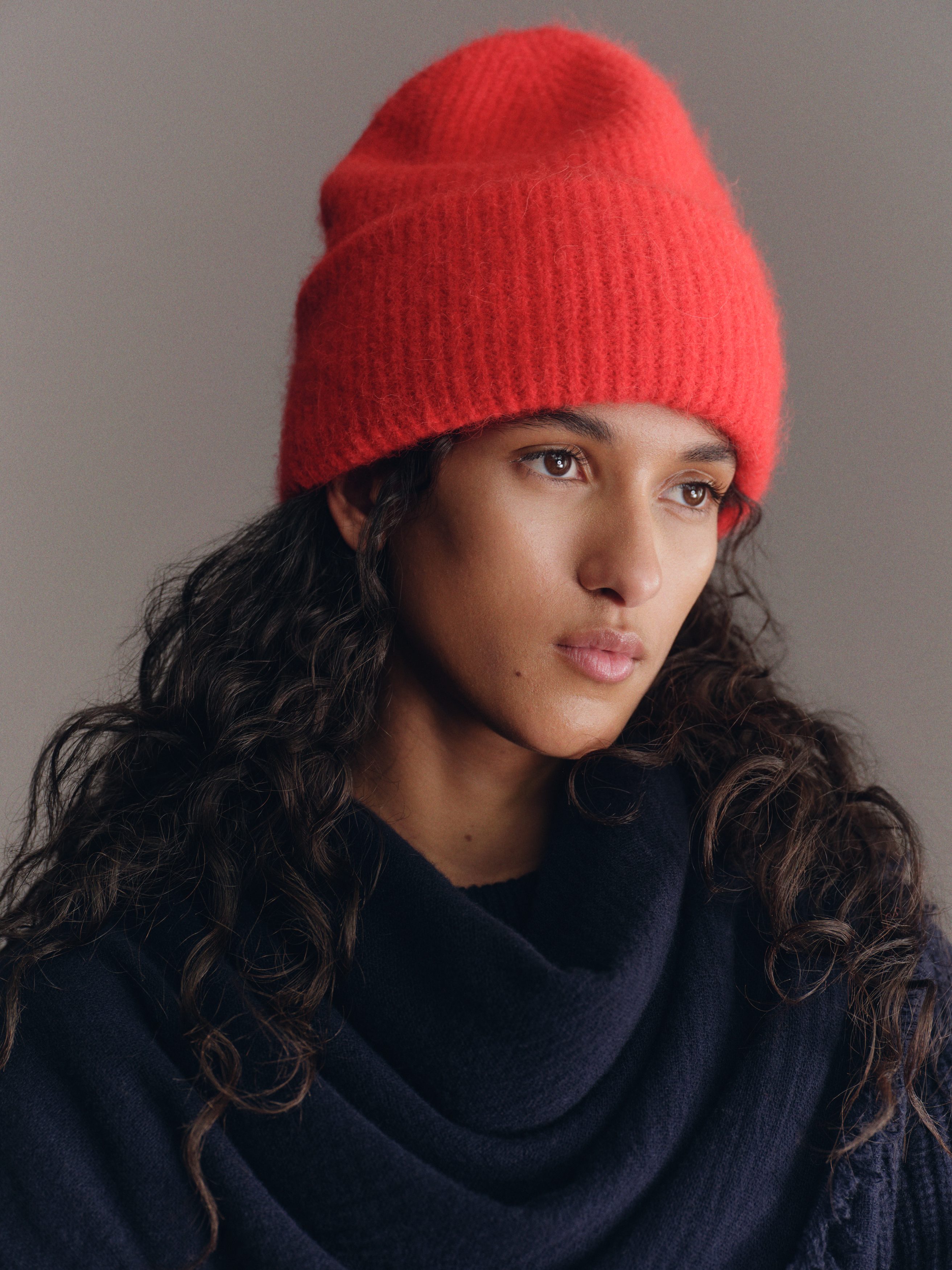 Alpaca-Merino Blend Beanie-#C61B27-16526