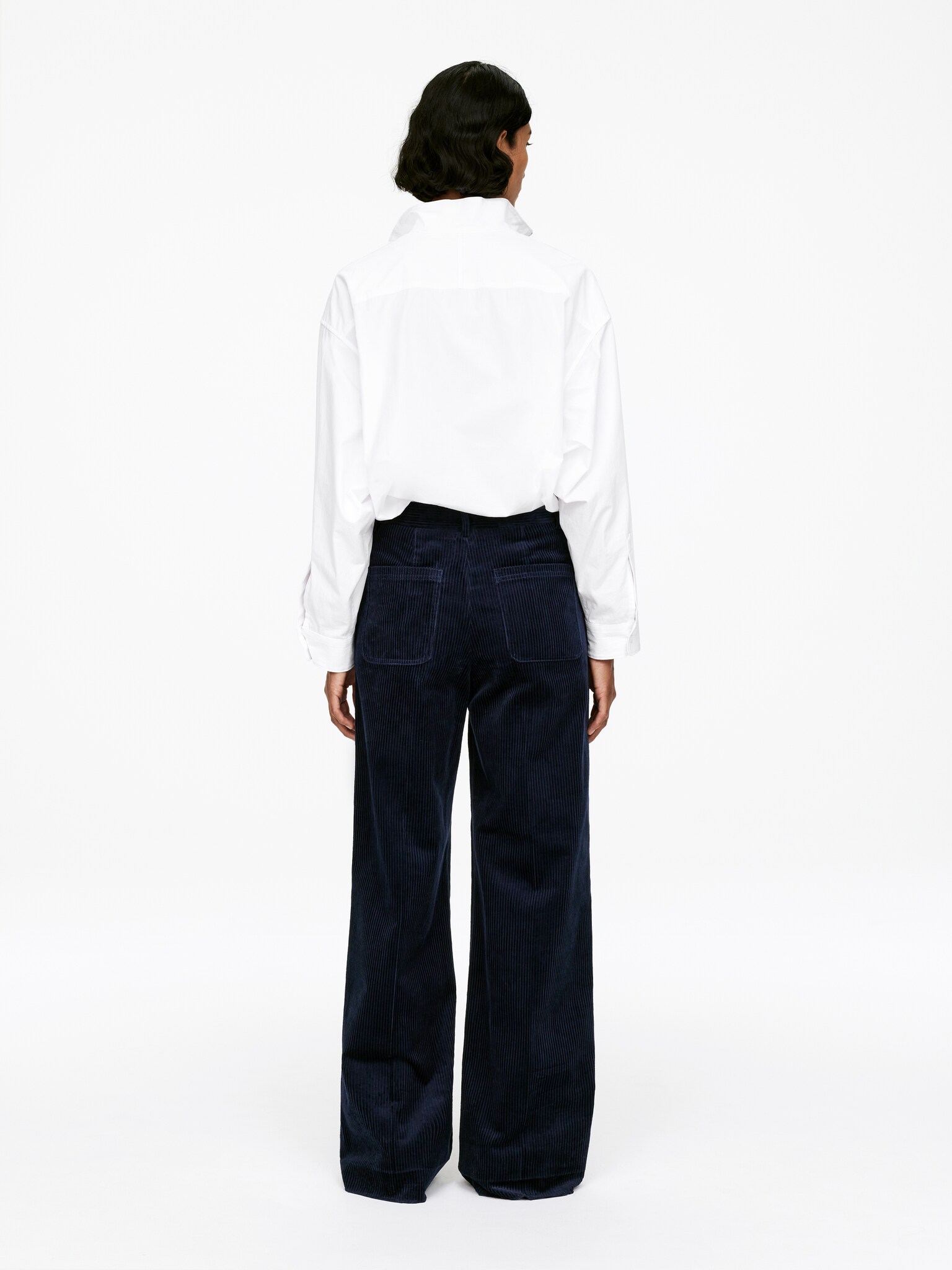 Pantalon à jambes larges en velours côtelé - Bleu foncé/Marron - 6