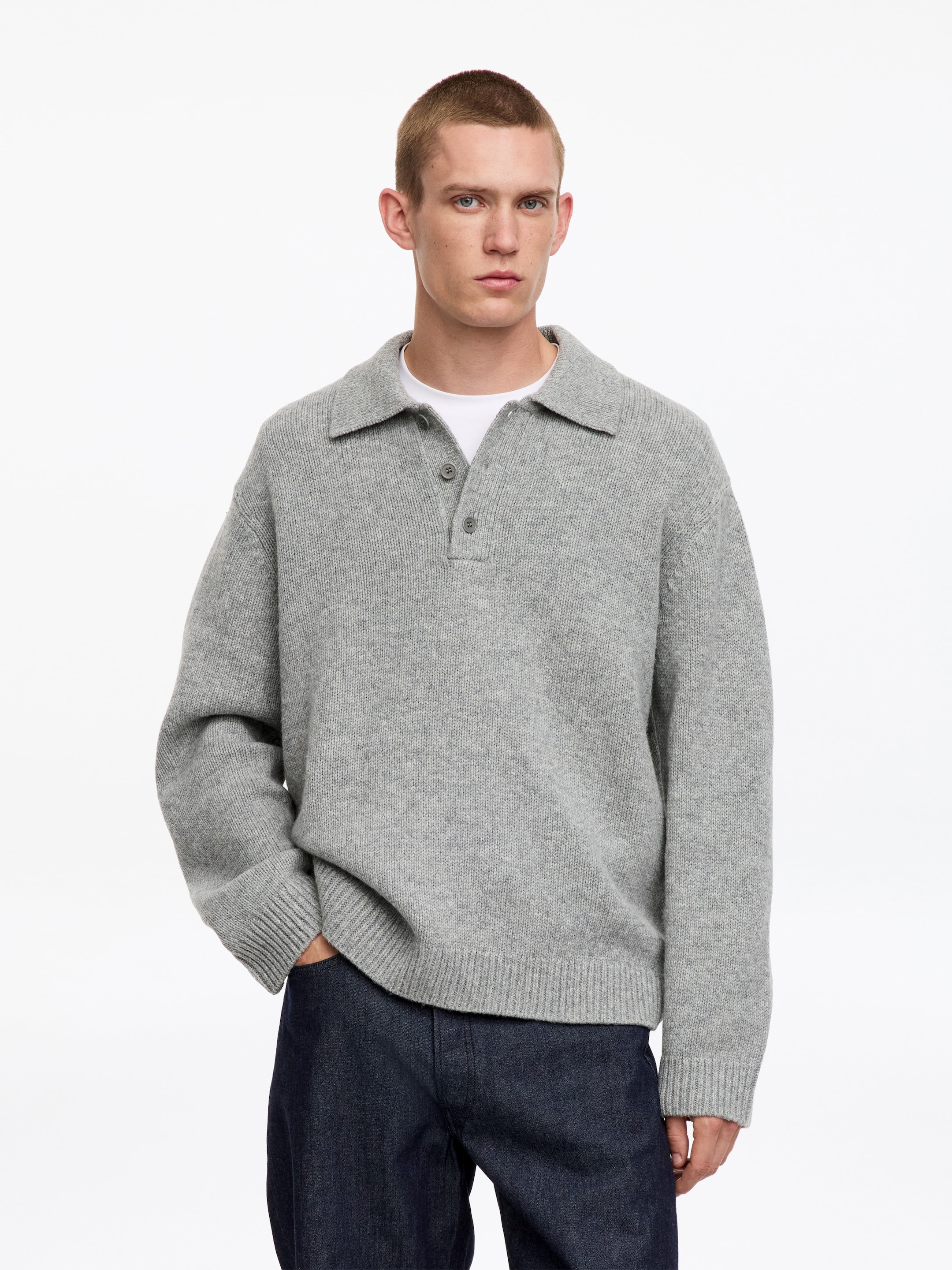 Polopullover aus Wolle-Grey-20422
