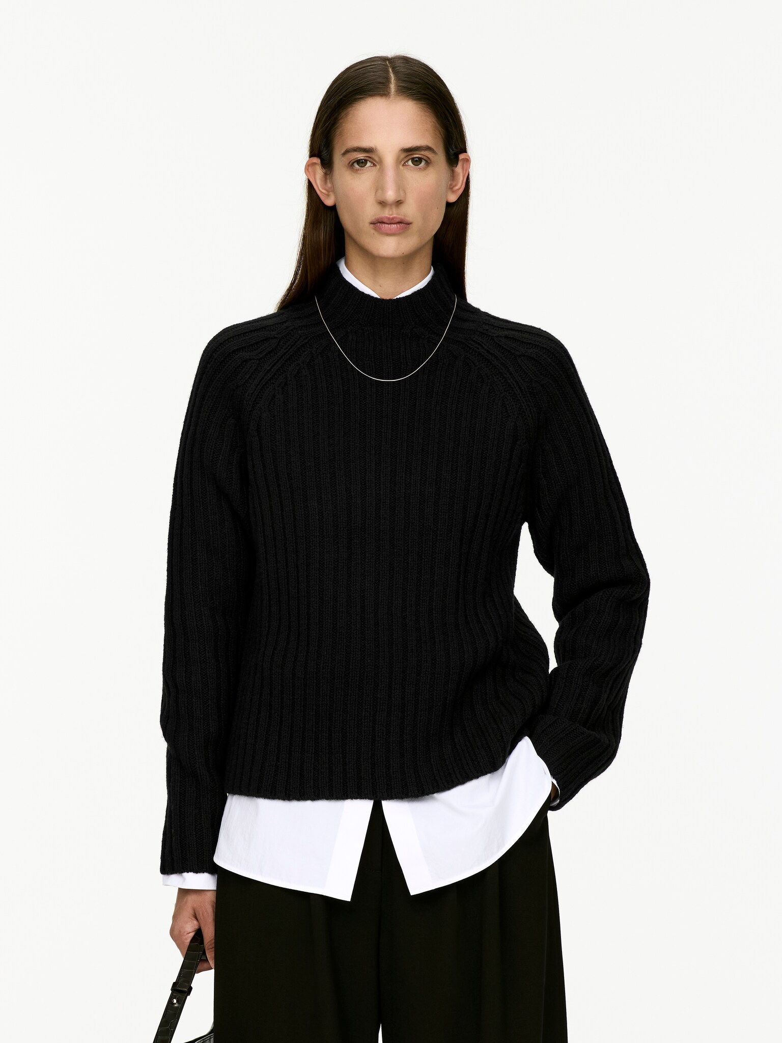 Rippstrickpullover - Schwarz