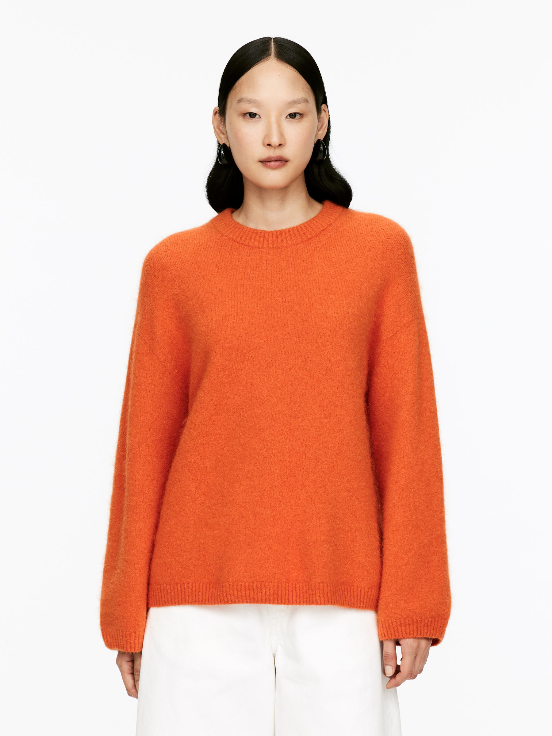 Alpaca-Wool Blend Jumper - Reddish Orange - Oversized - Women - StillMedia/Lookbook - 4