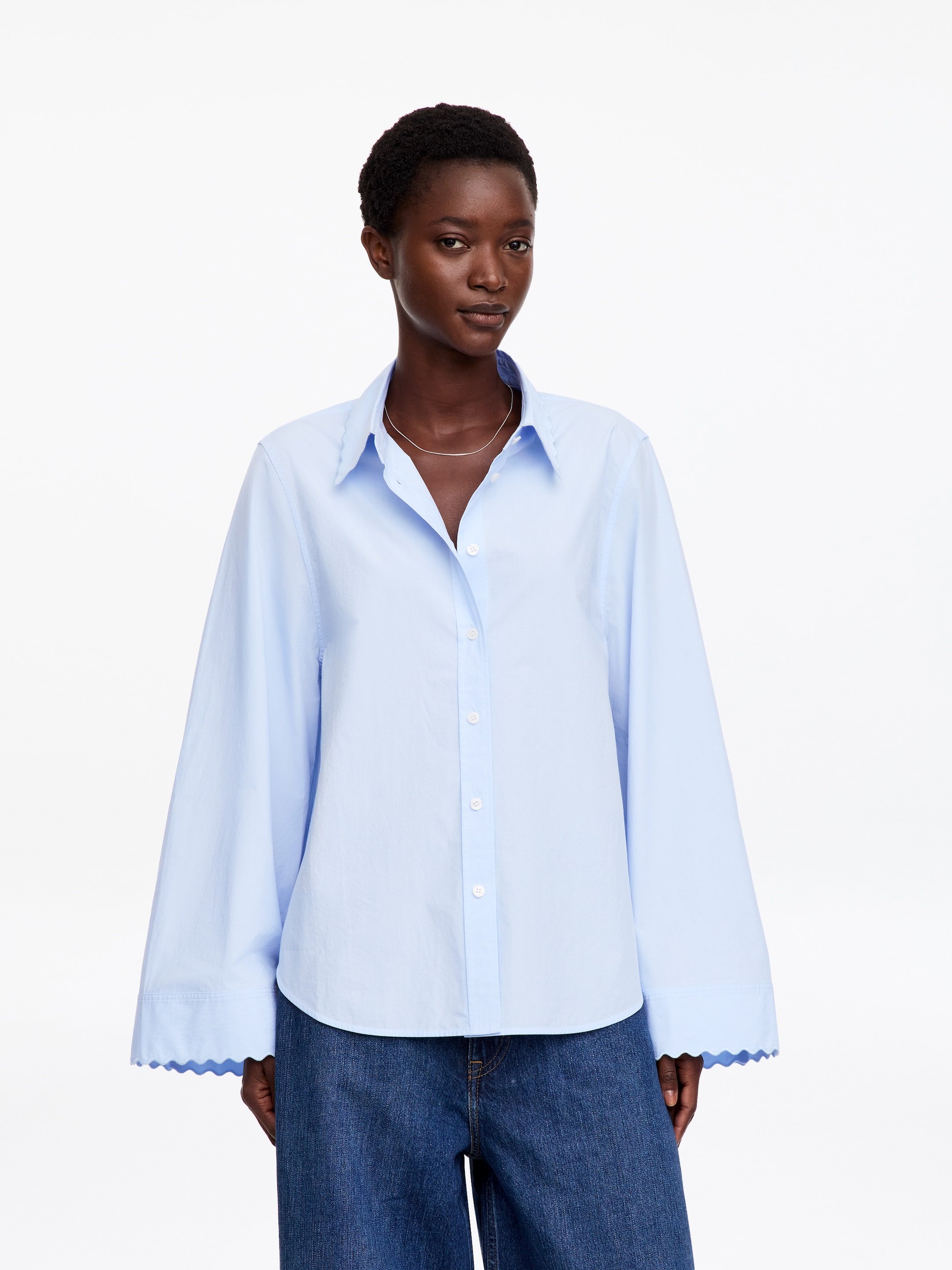 Scallop-Detail Shirt-Blue-20570