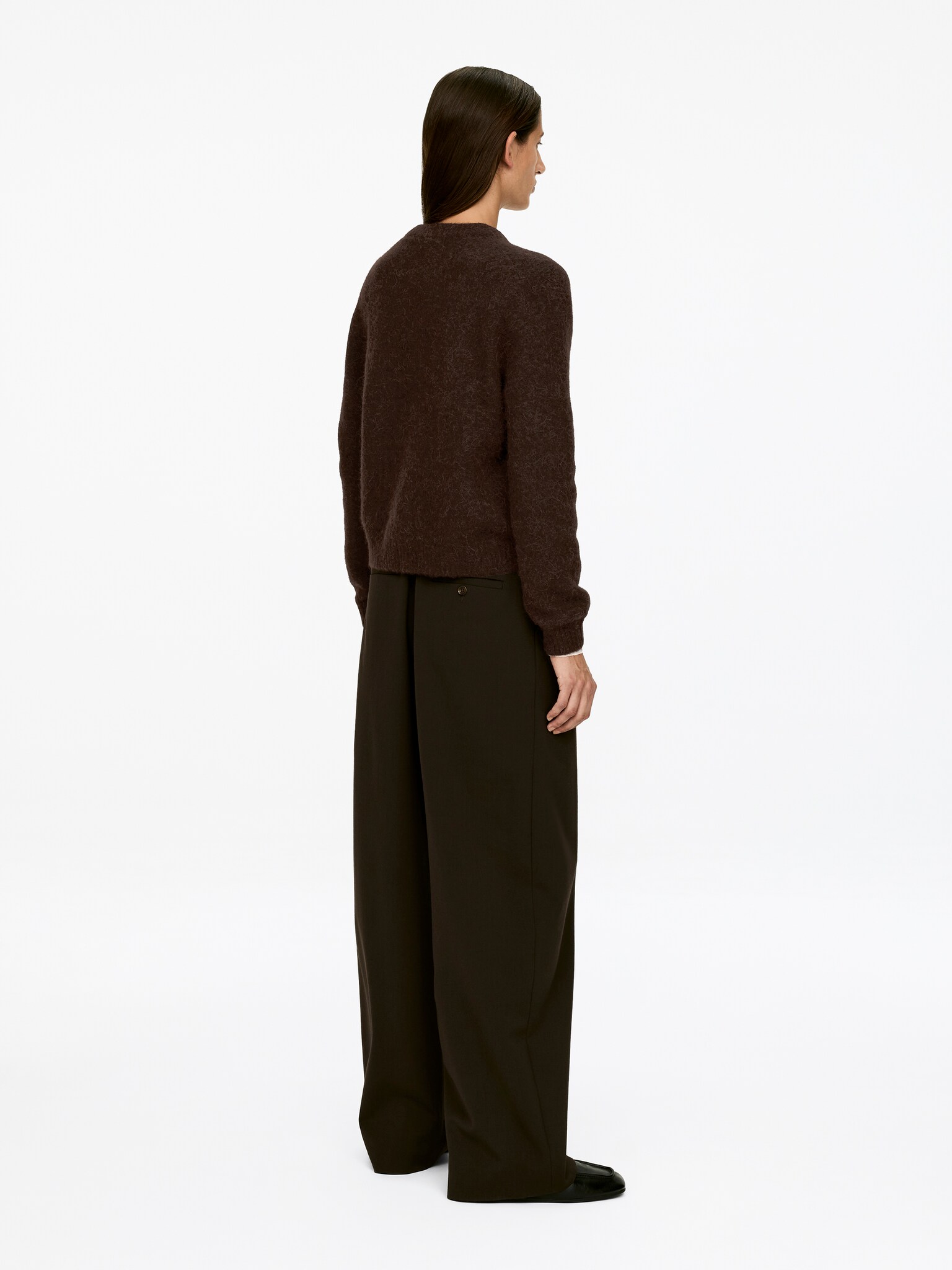 Cardigan en mélange de laine et d'alpaga - Marron foncé/Gris chiné - 6