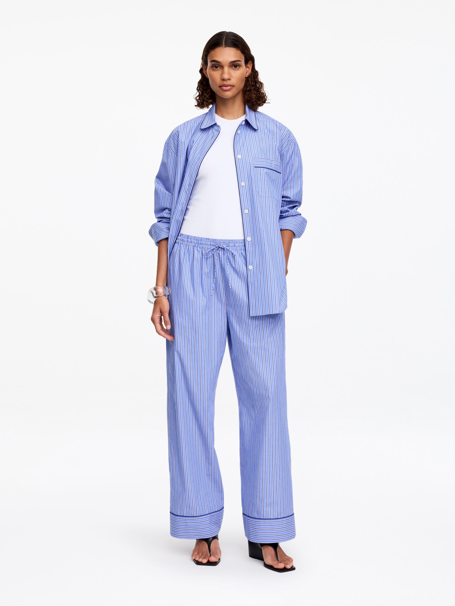 Striped Cotton Trousers - Blue/Striped - Regular fit - Women - StillMedia/Lookbook - 3