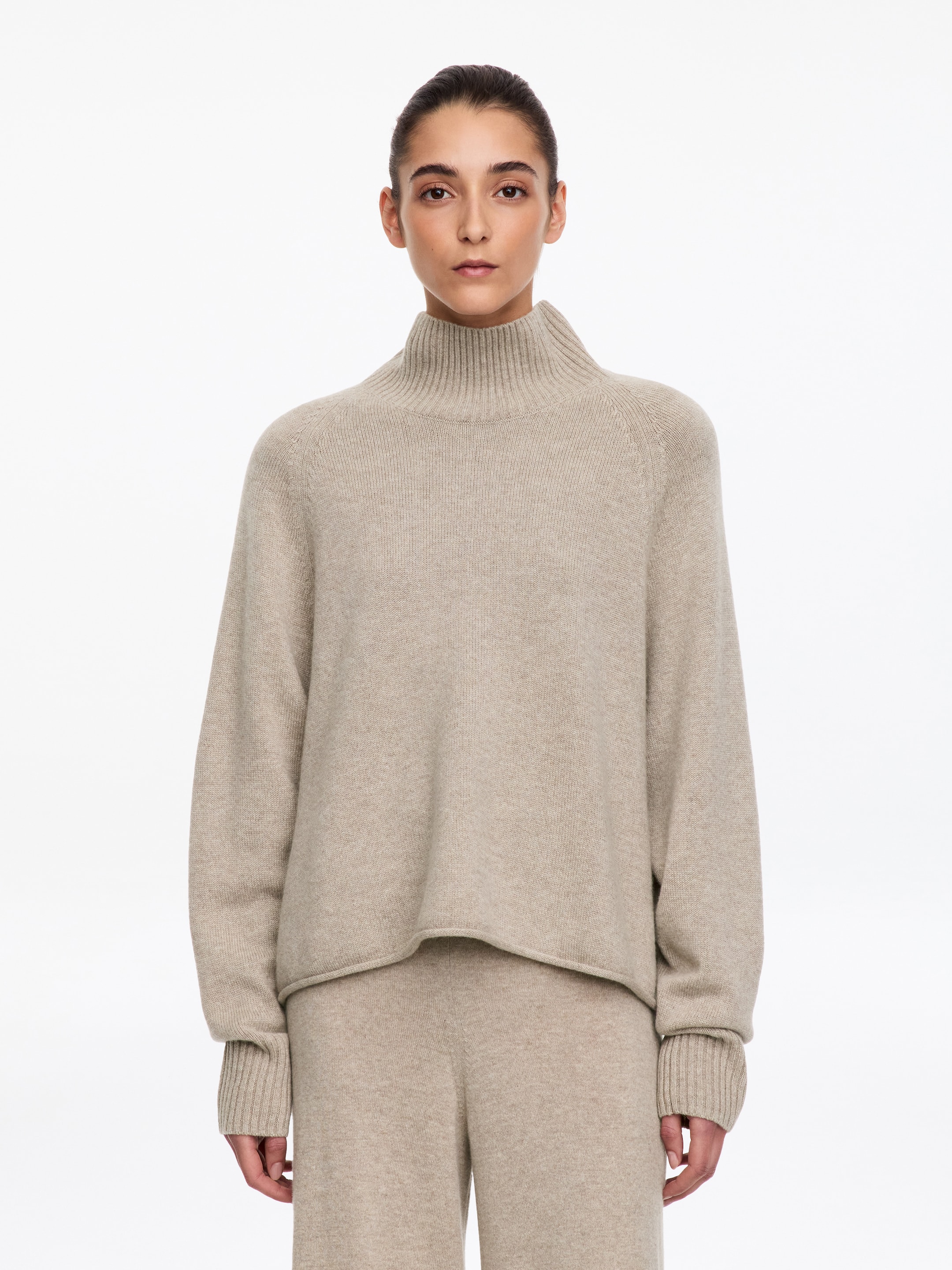 Cashmere Roll-neck Jumper-Beige-21051