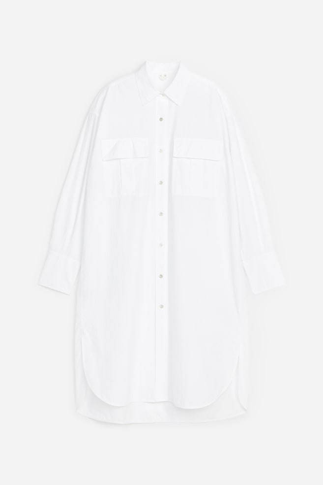 Cotton Shirt Dress - White/Dark Purple - 1