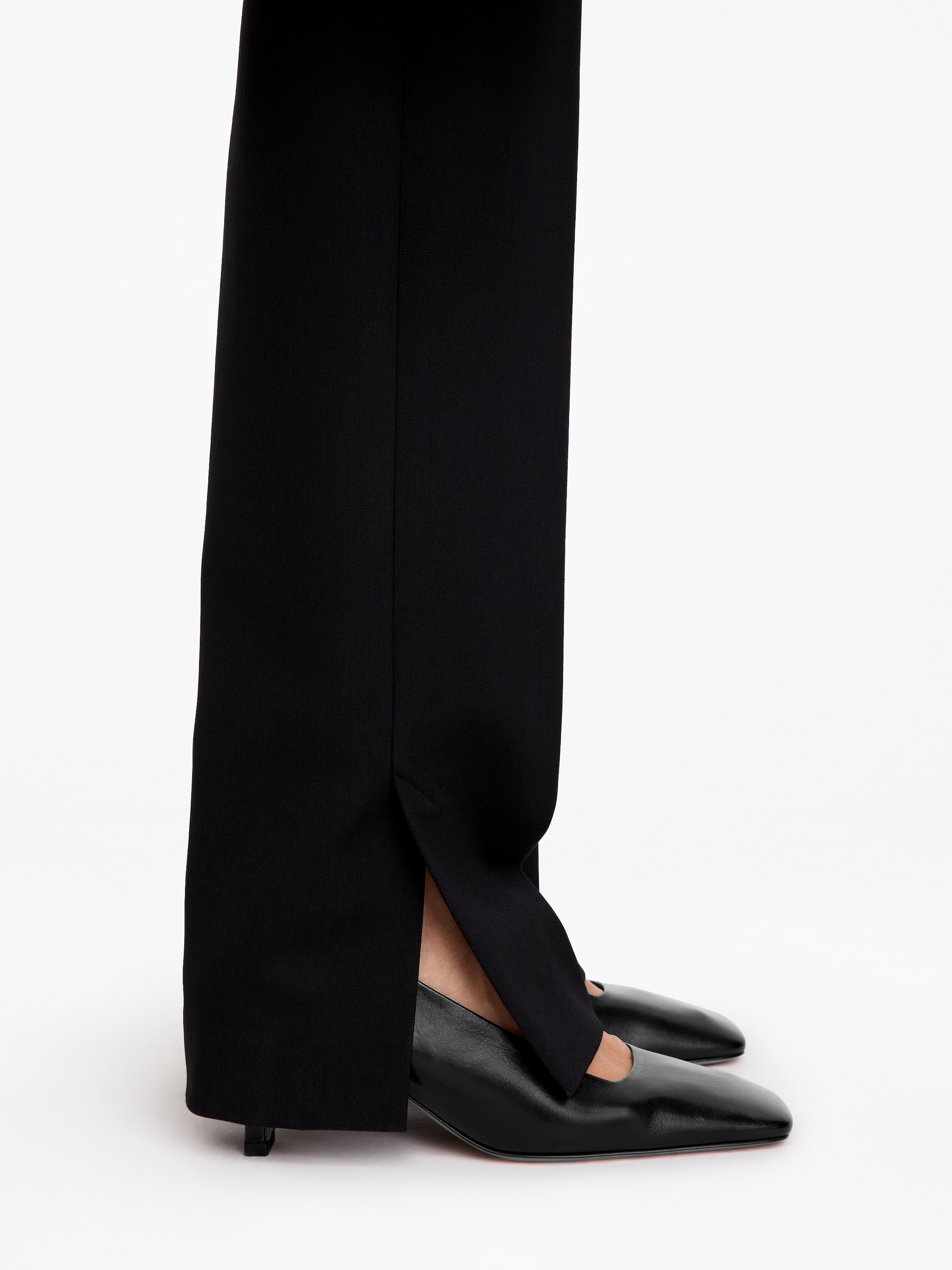 Square-Toe Leather Pumps-Black-20718
