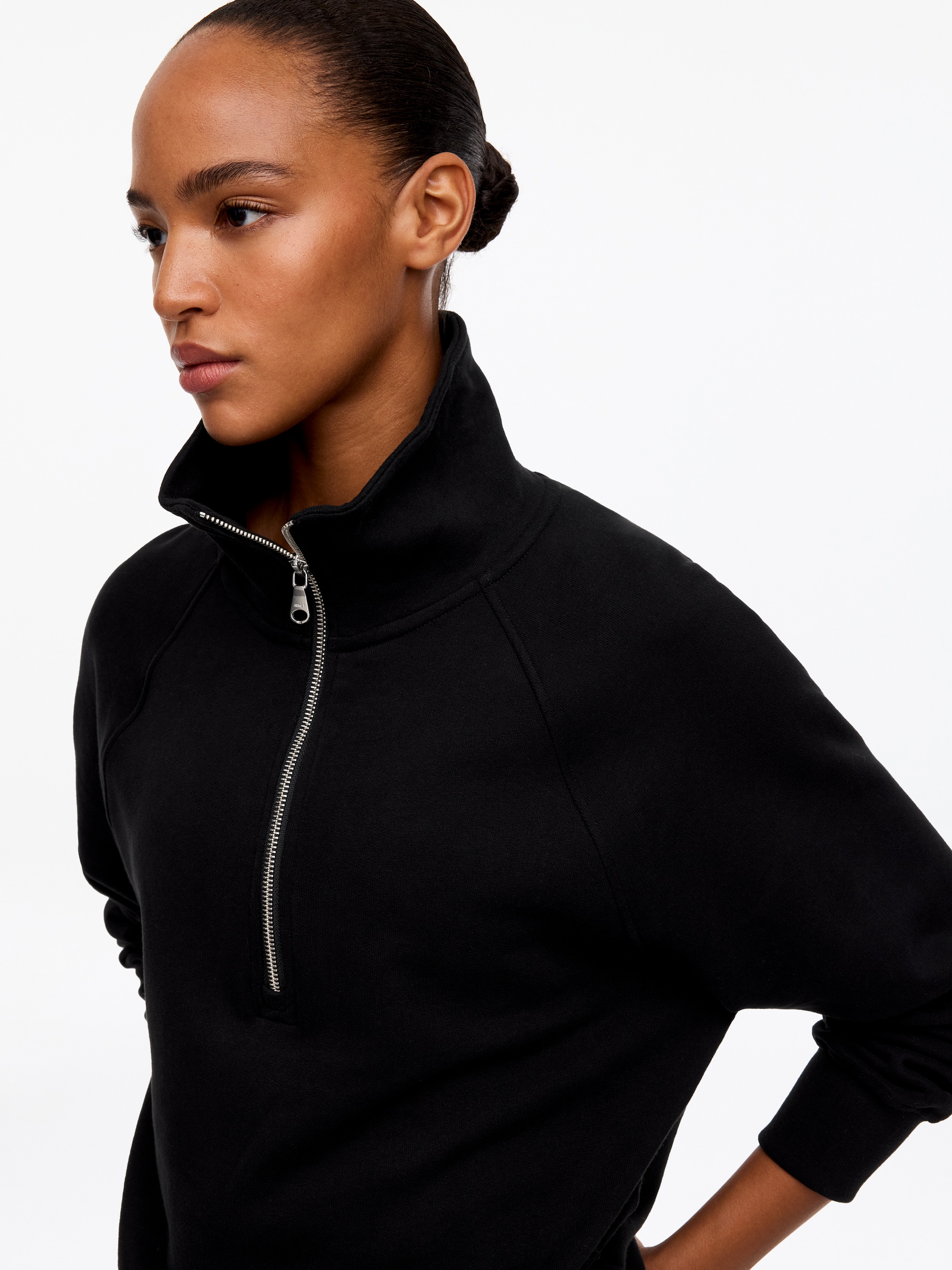 French-Terry-Sweatshirt mit kurzem Reißverschluss - Schwarz - Relaxed Fit - women - StillMedia/Lookbook - 3