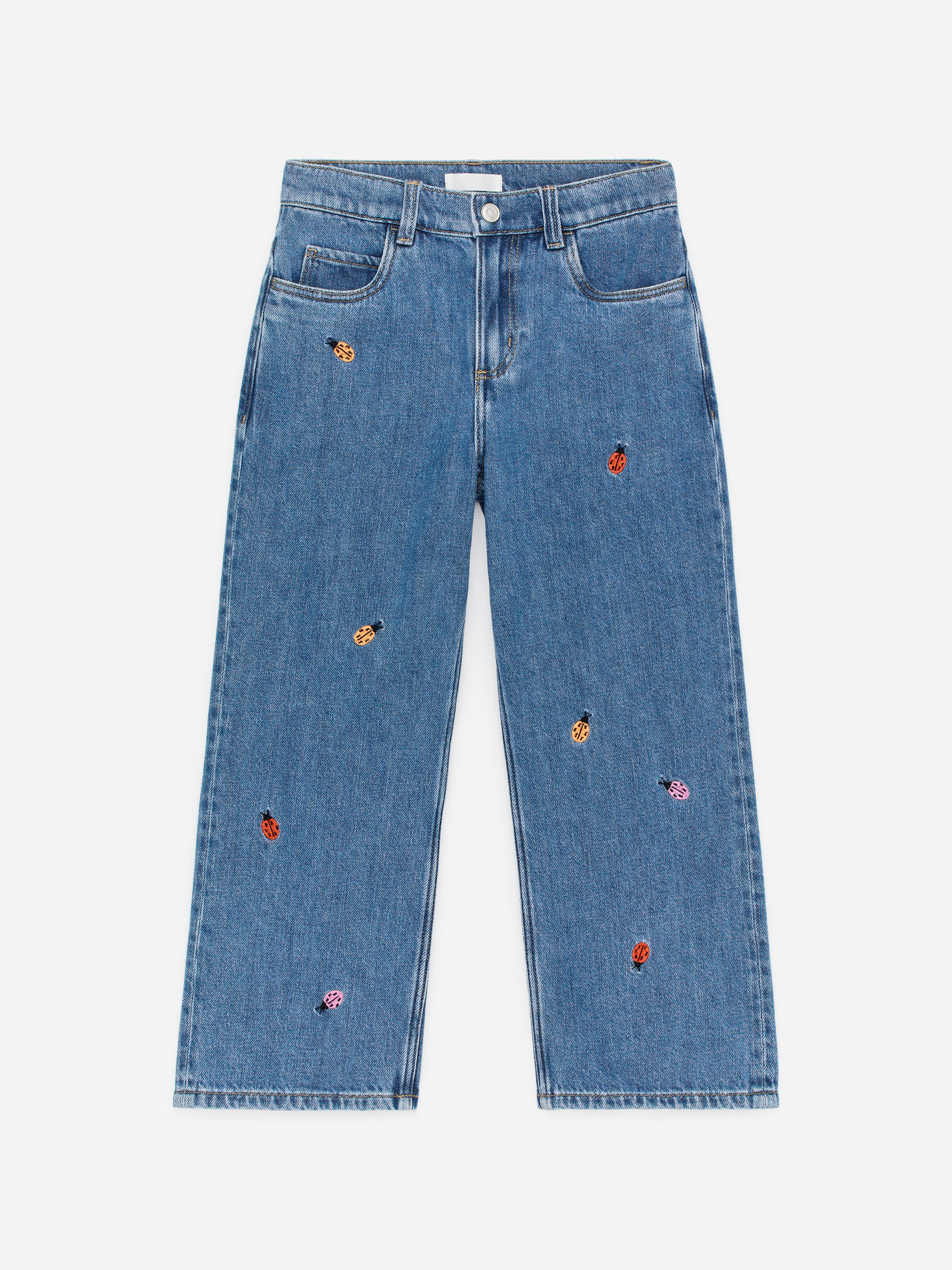 Broderade byxor i denim-Blå-17783