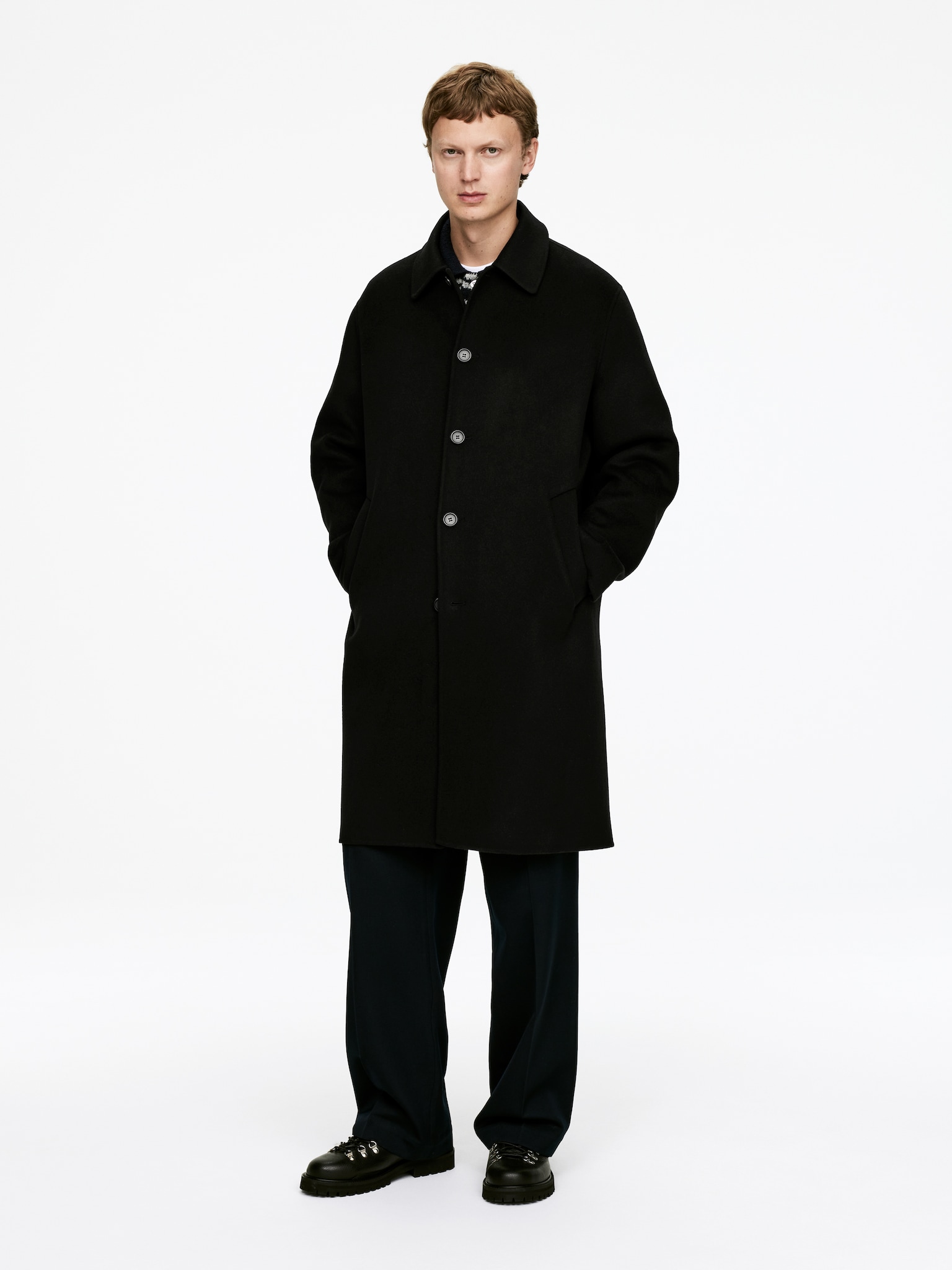 Manteau en laine double face - Noir - 3