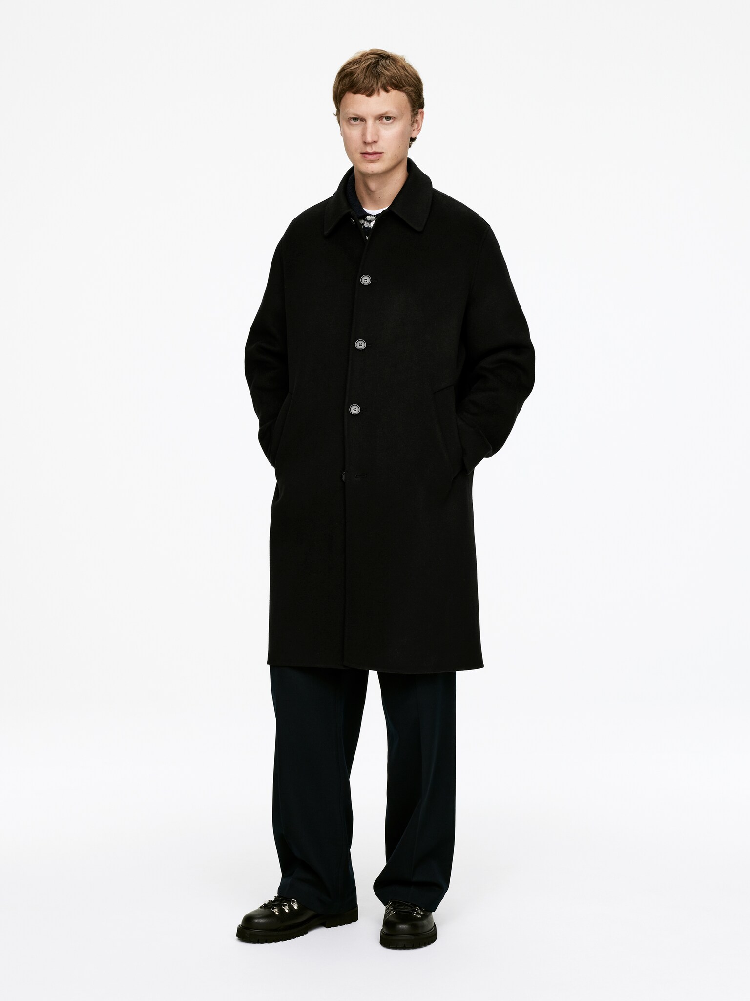 Manteau en laine double face - Noir - 3