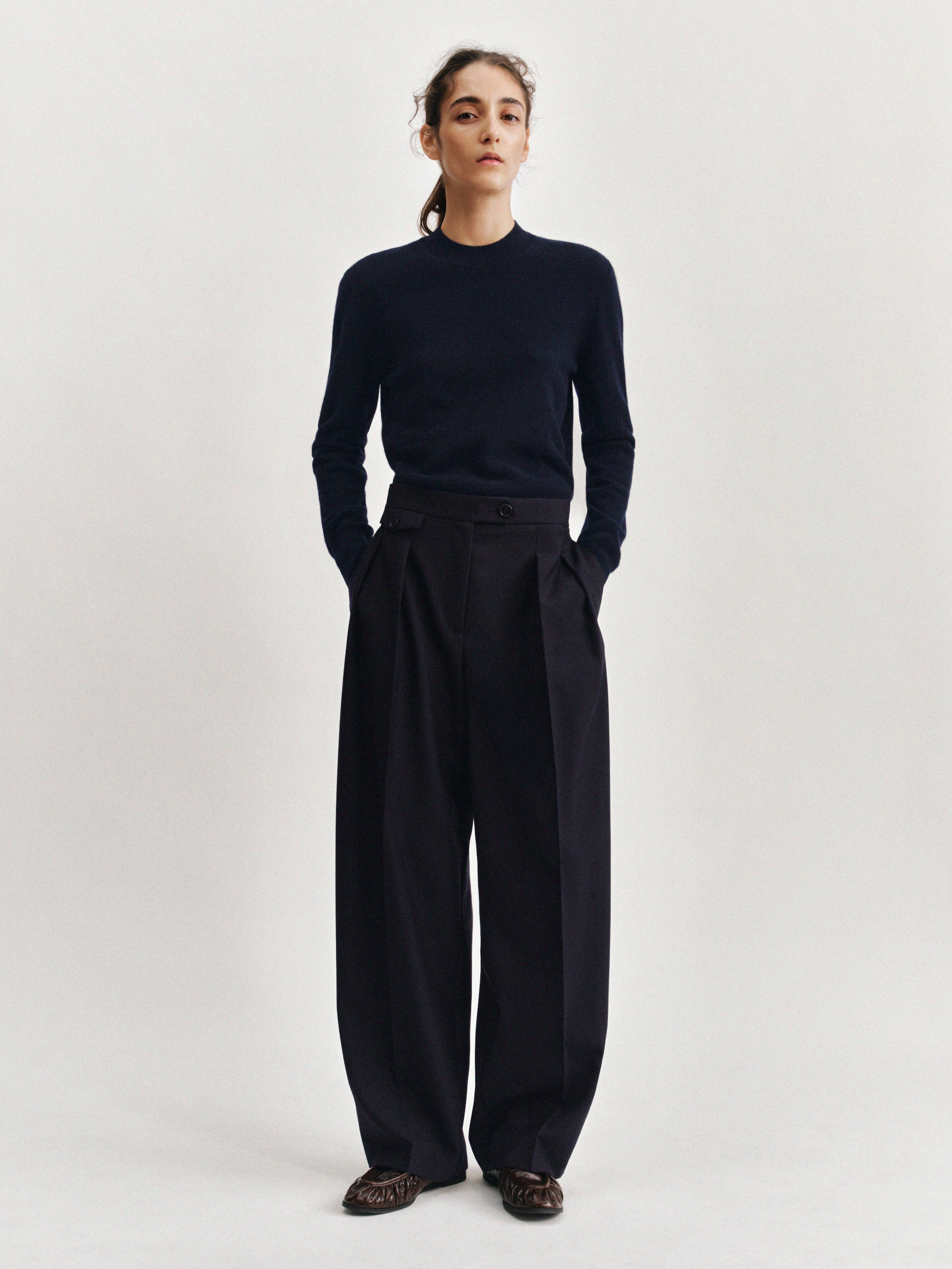 Hopsack Wool Trousers - Dark Blue - Regular fit - women - StillMedia/Environmental - 1