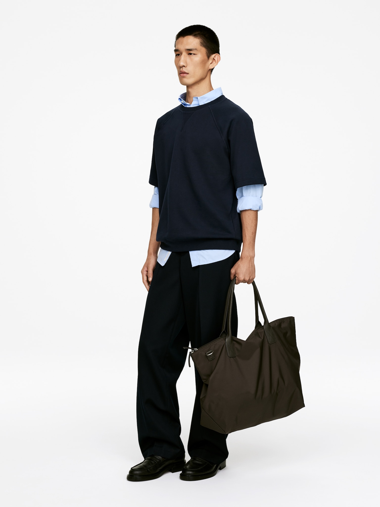 Sweat à manches courtes - Bleu foncé/Gris chiné - 5
