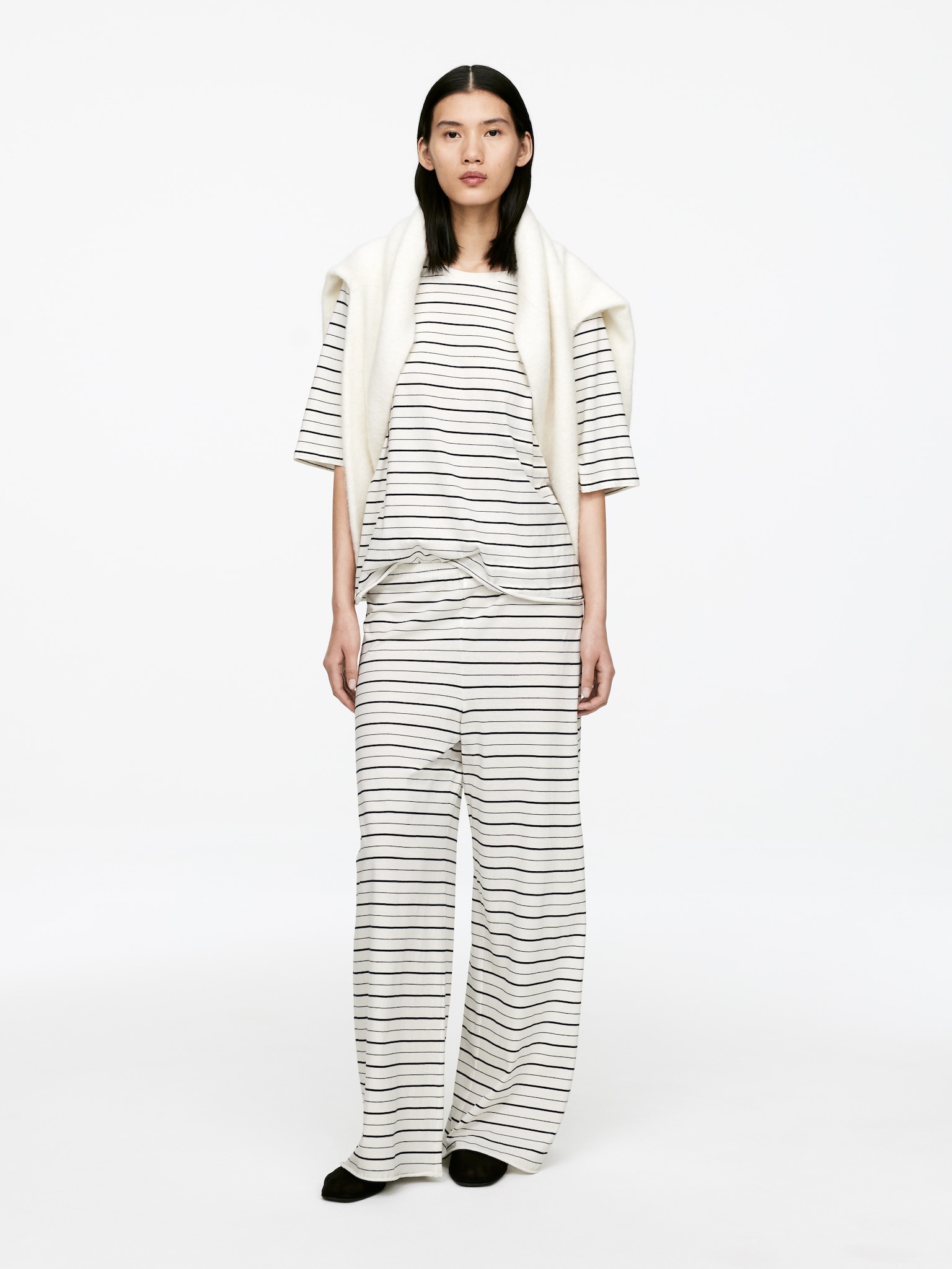 Cotton Trousers - Off White/Black/Grey Melange