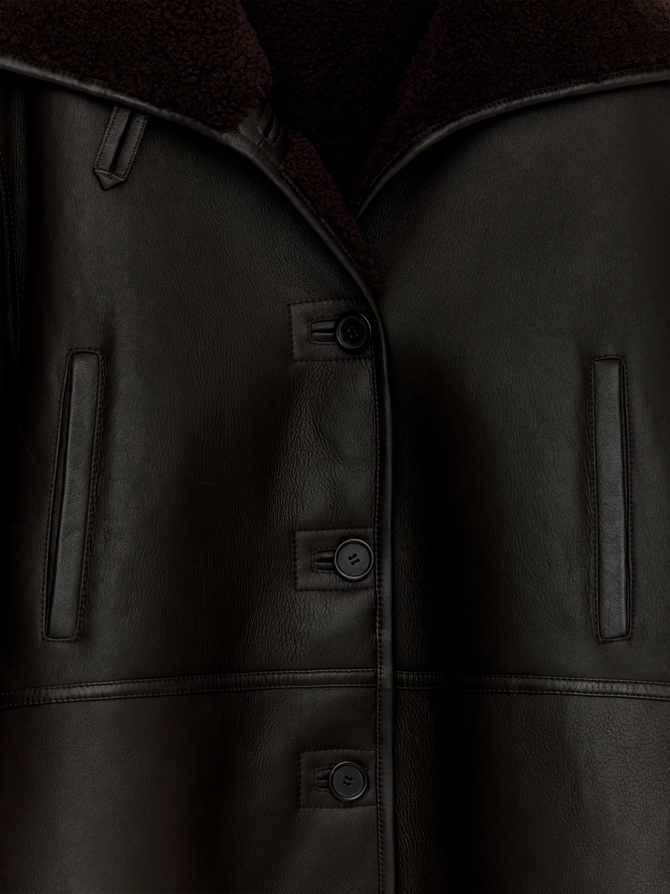 Shearling-Lined Leather Jacket - Dark Brown - Oversized - Women - StillMedia/DescriptiveStillLife - 3