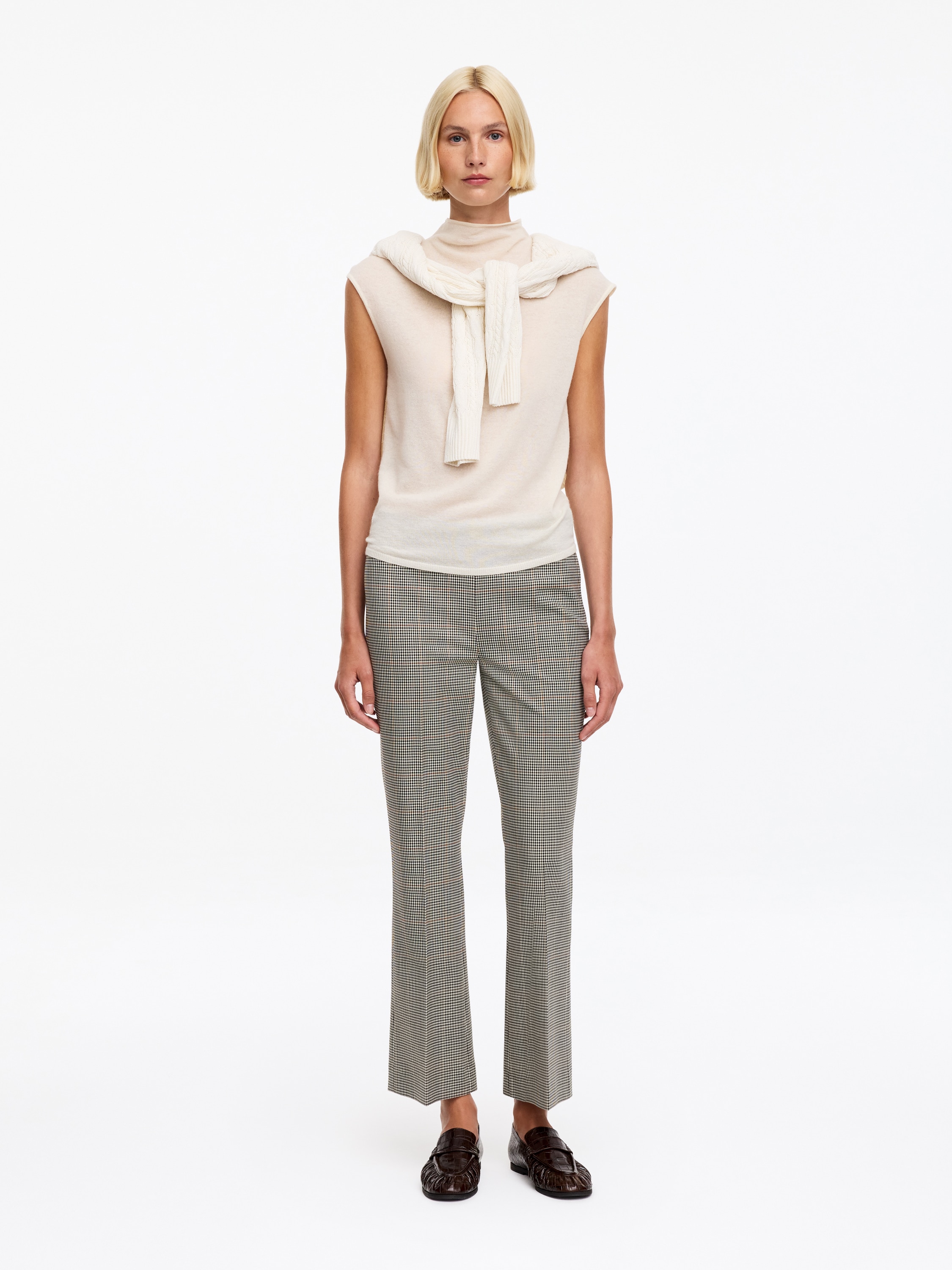 Cropped-Hose aus Wollmischung - Beige