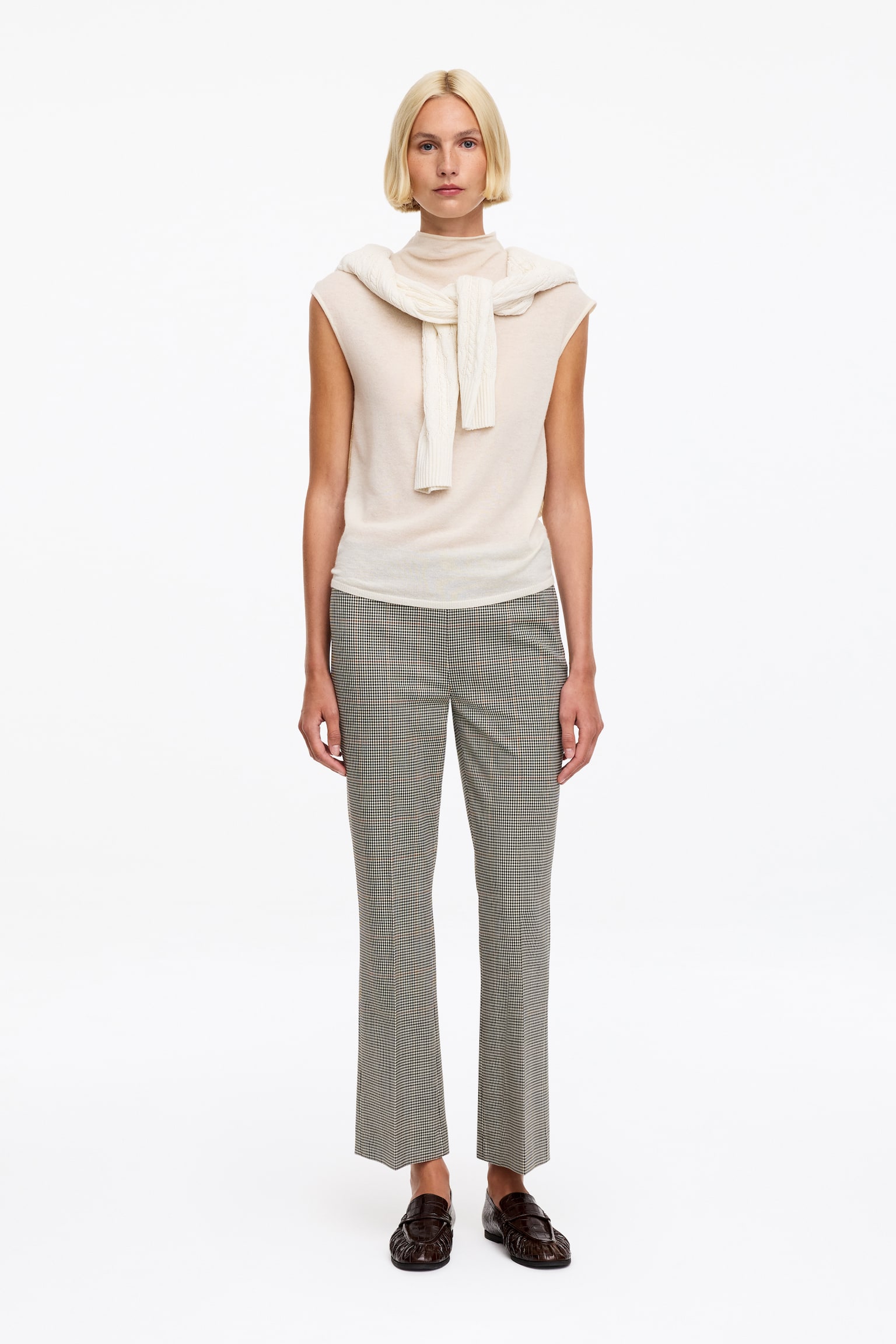 Pantaloni Cropped din amestec de lână - Bej - 1