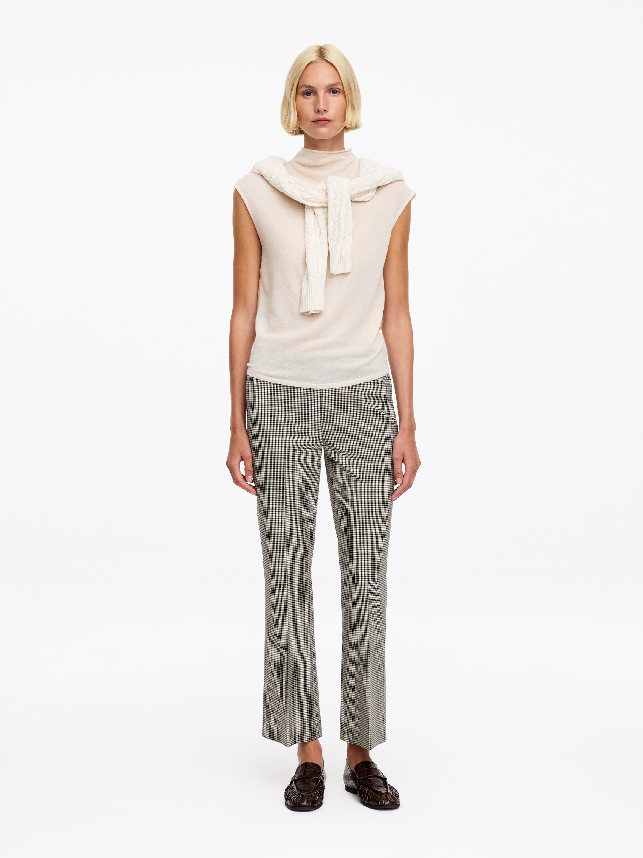 Cropped Wool-Blend Trousers-Beige-20300