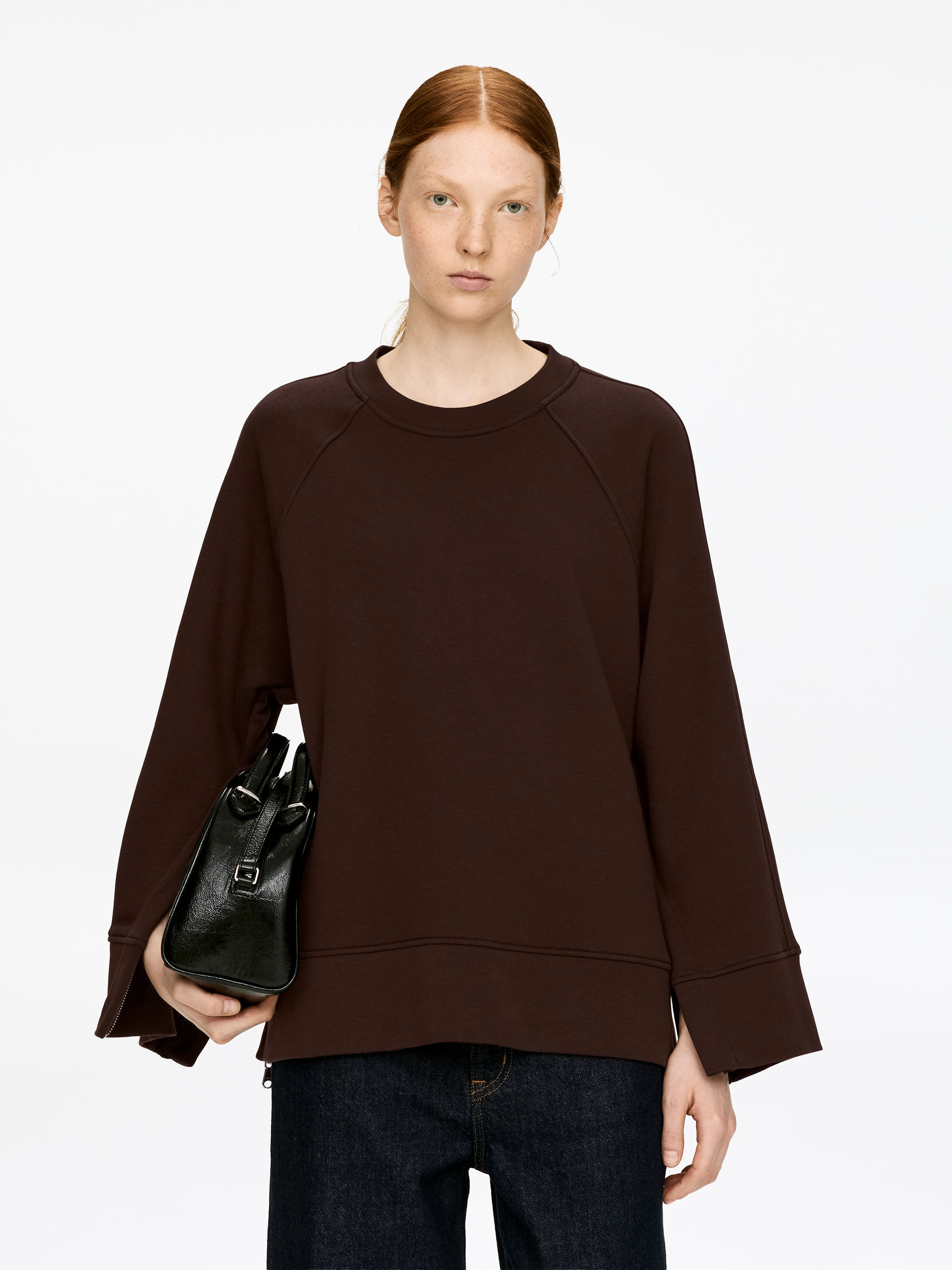 Zip-Detail Sweatshirt-#3C3533-16871