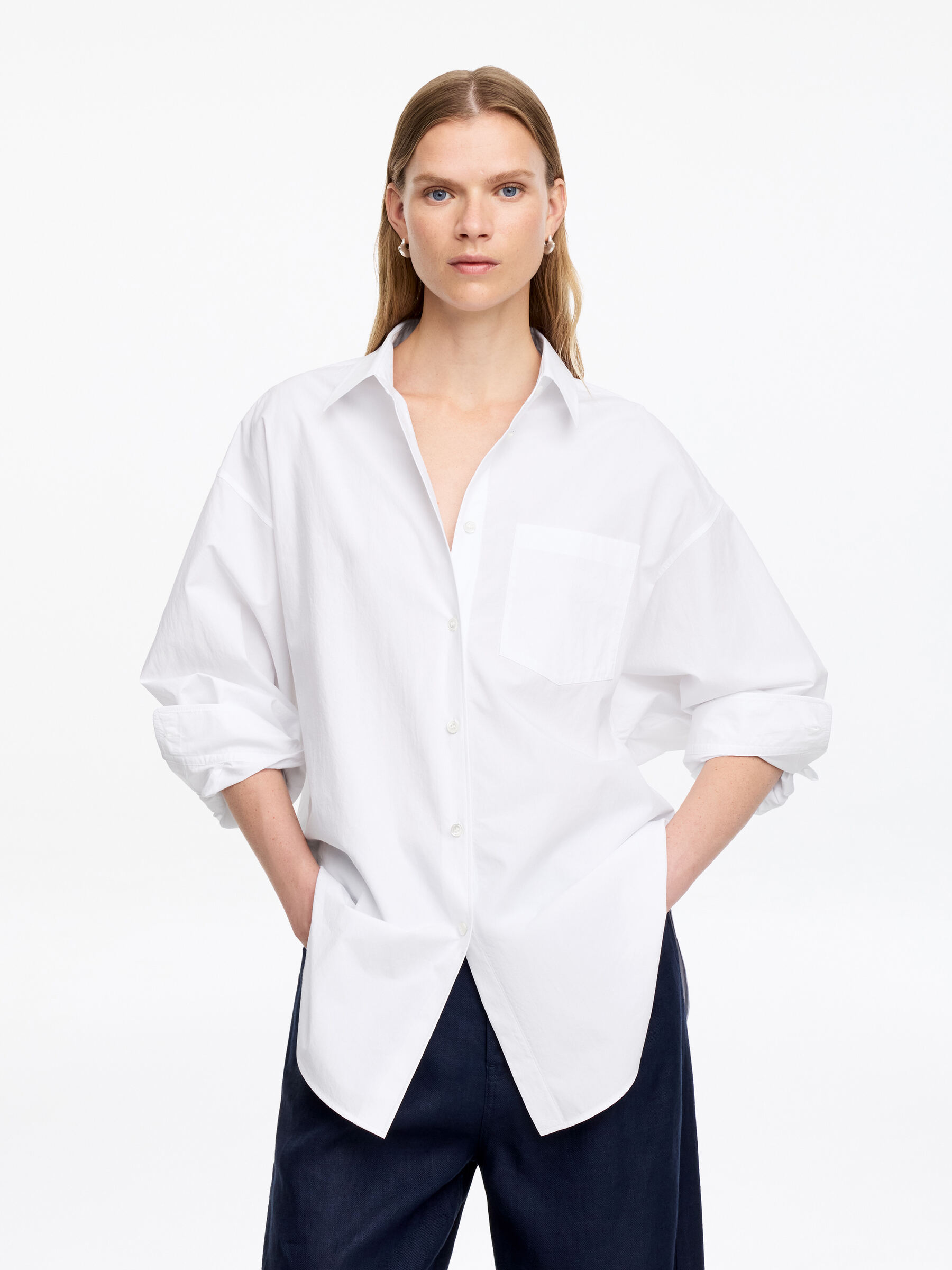 Oversized Batwing Shirt-#FFFFFF-19318