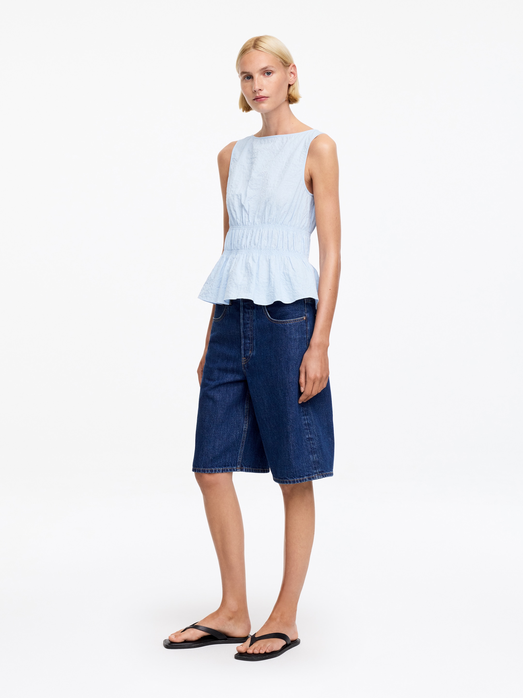 Seersucker Smock Top - Light Blue - Slim fit - Women - StillMedia/Lookbook - 3
