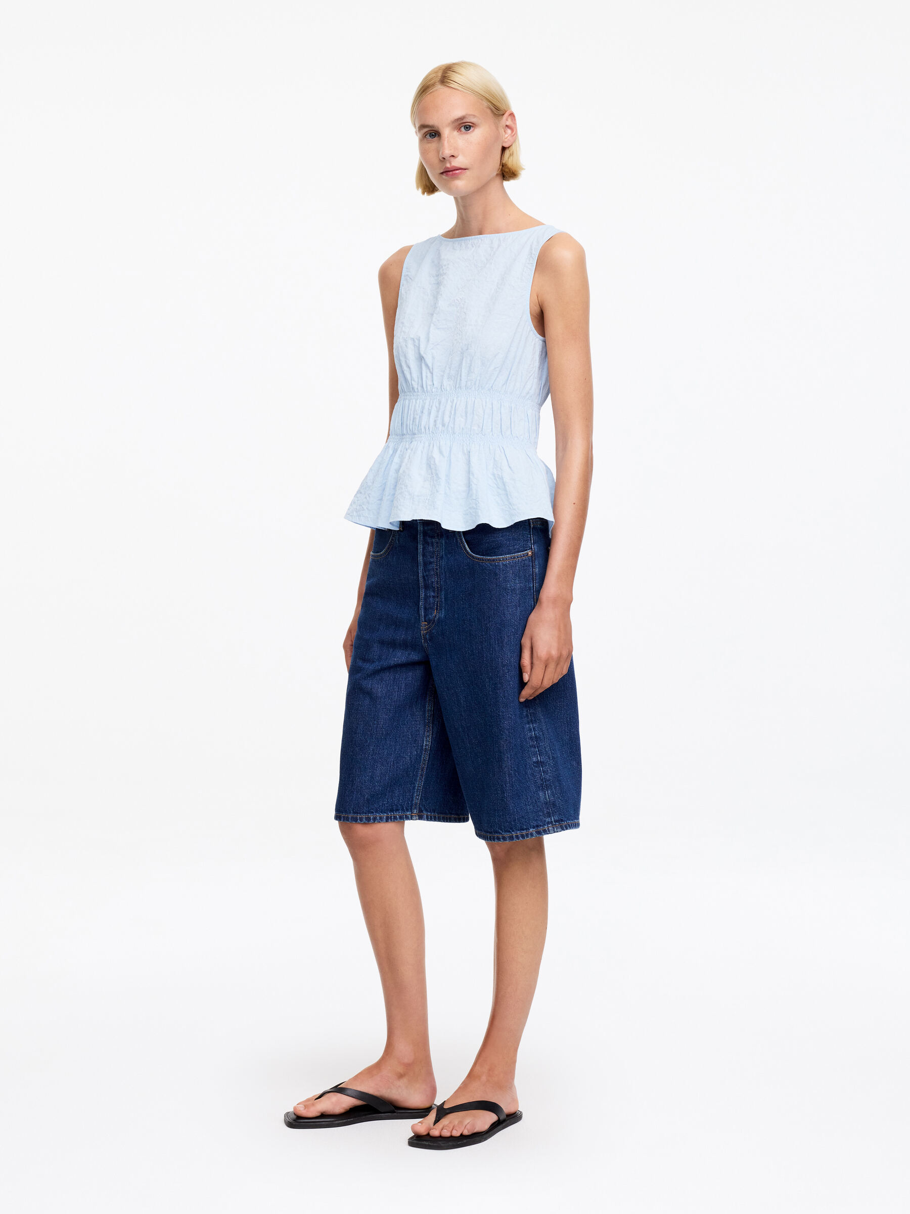 Seersucker Smock Top - Light Blue - Slim fit - Women - StillMedia/Lookbook - 3