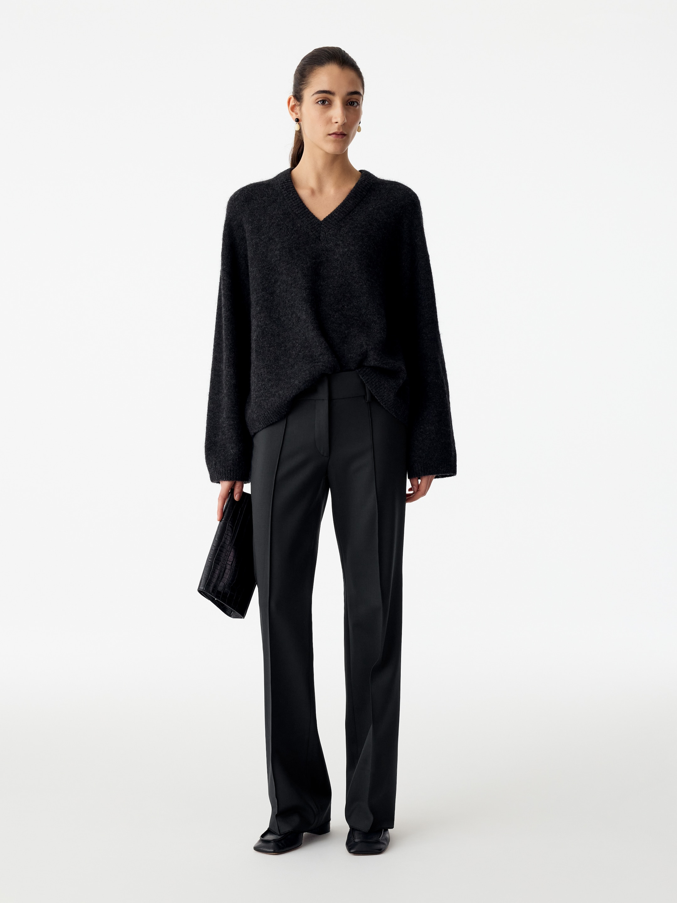 Rozszerzane eleganckie spodnie-Black-21334