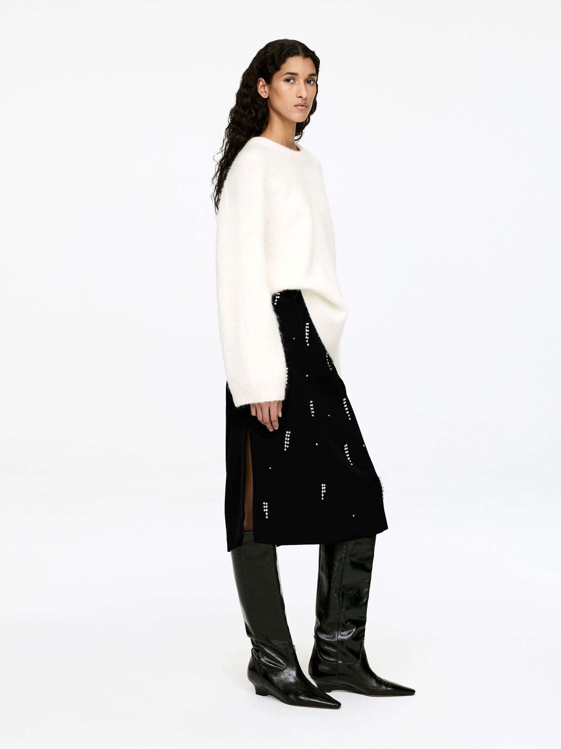 Rhinestone-Detail Midi Skirt - Black - Regular fit - Women - StillMedia/Lookbook - 3