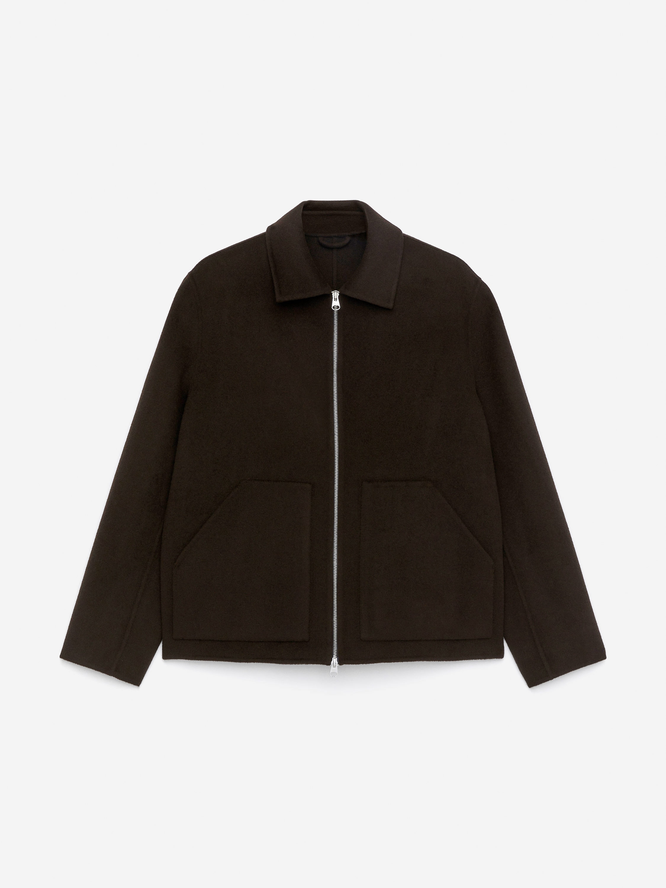 Double-Face Wool Blend Jacket-#3F3838-16303