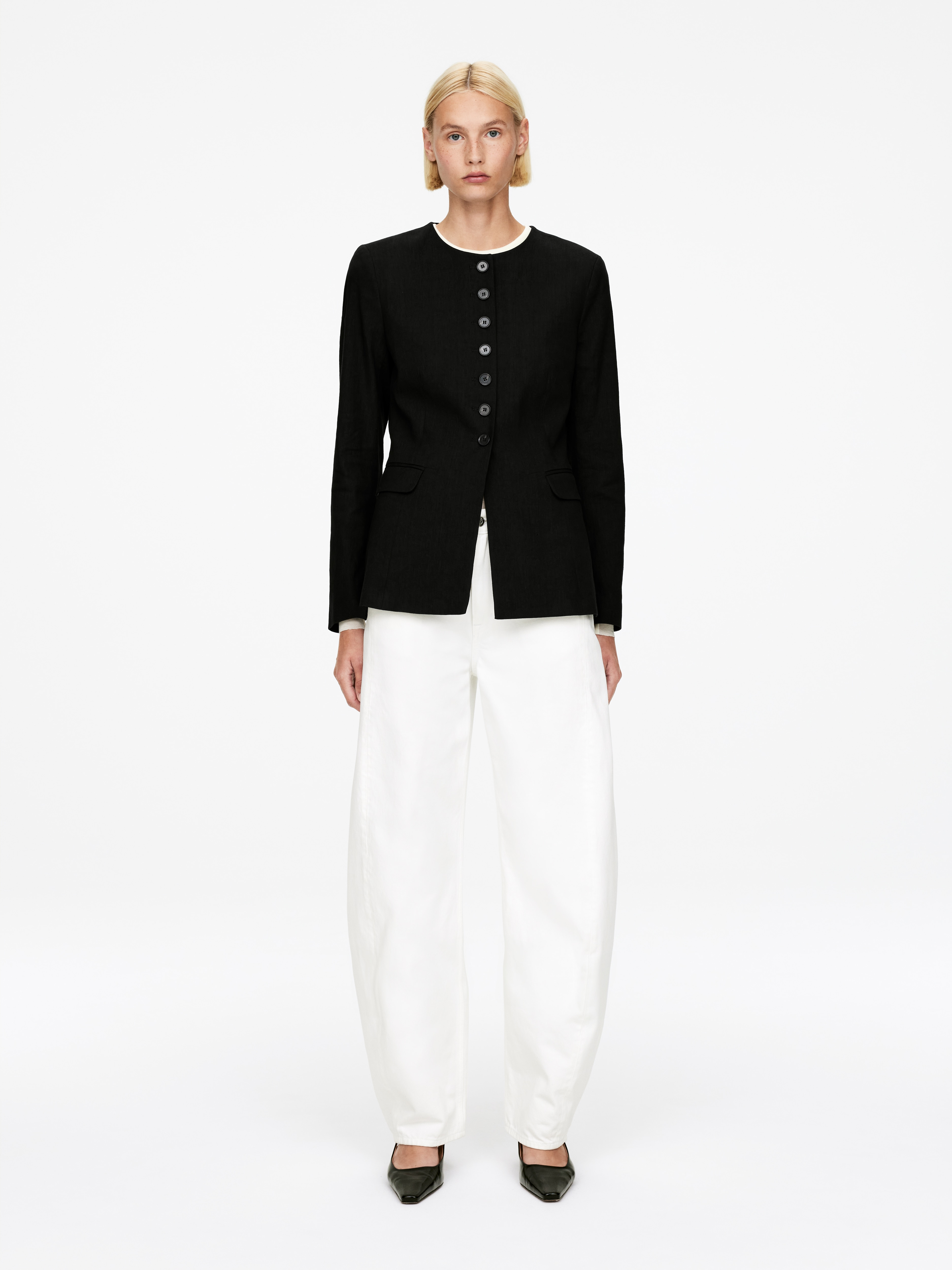 Sacou din amestec de in - Negru/Maro închis