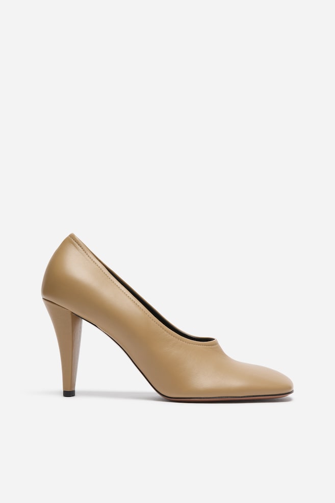 Escarpins en cuir à bouts carrés - Beige - 1