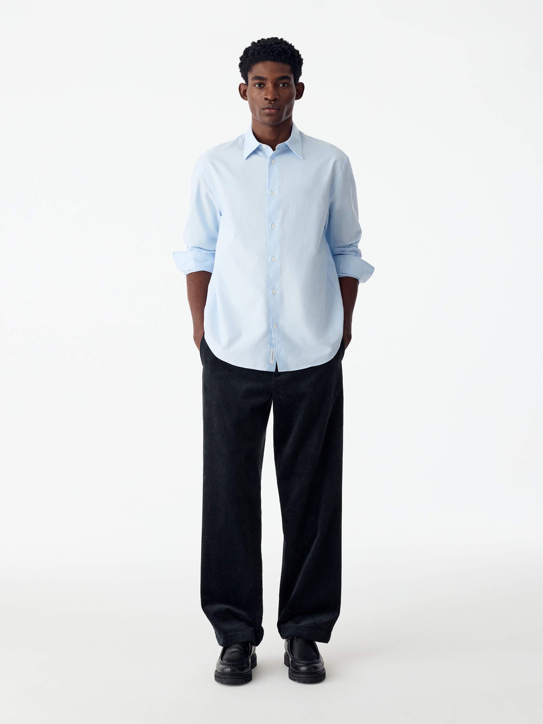 Pantaloni ampi in velluto a coste-Blue-21119