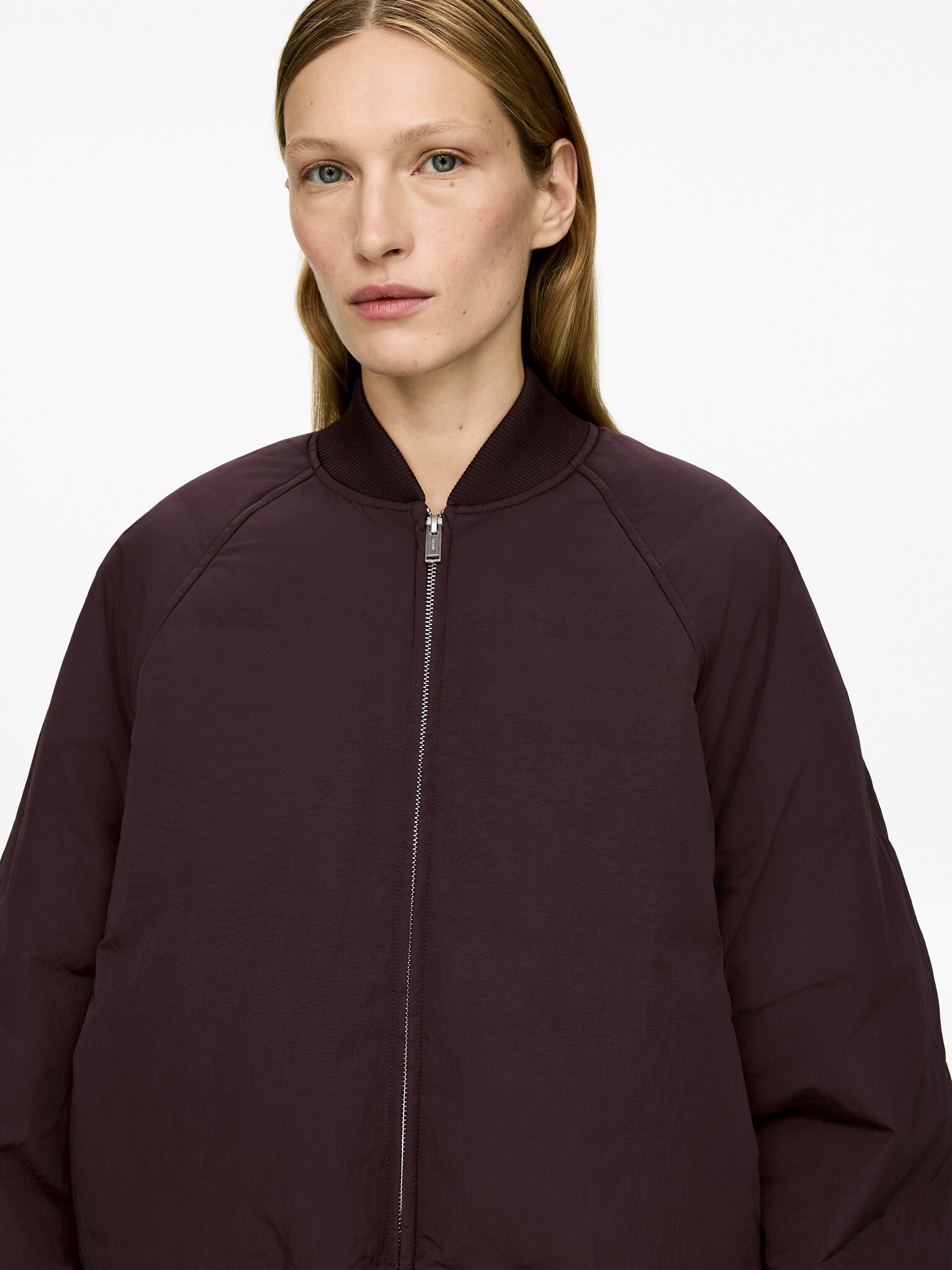 Upcycled Down Cropped Jacket - Sötétvörös/Fekete - 4