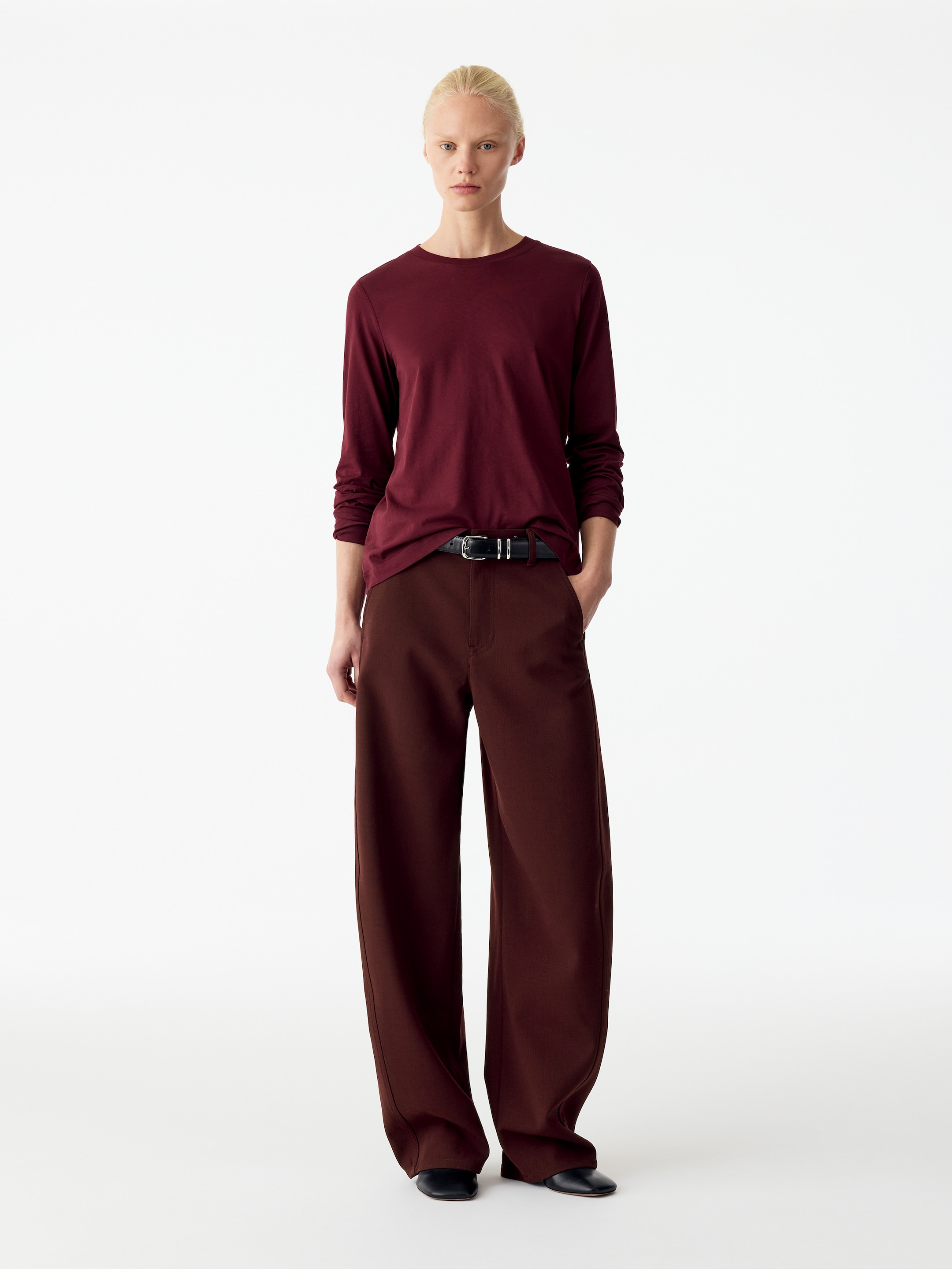 Barrel-Leg Wool-blend Trousers-Red-21013