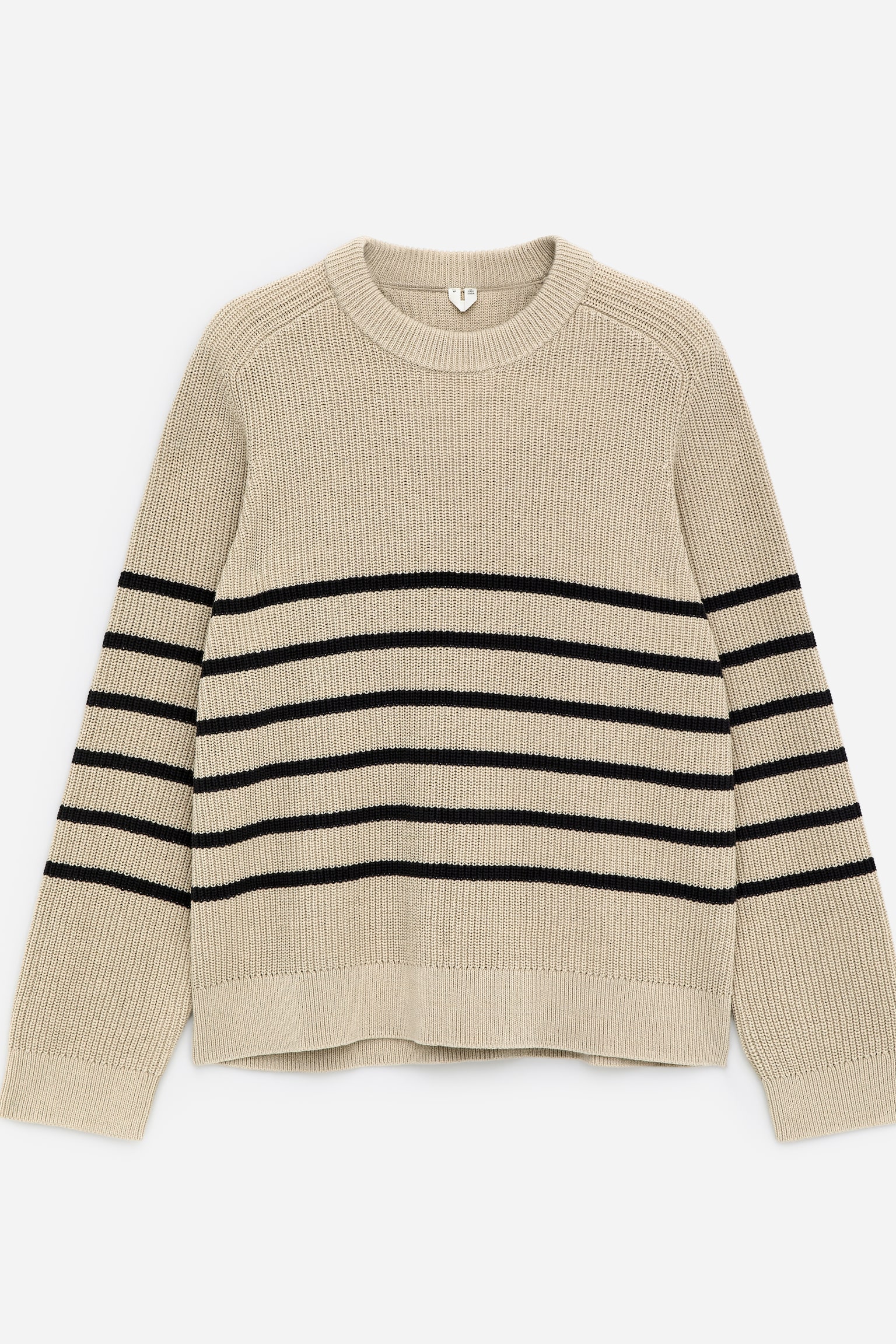 Katoenen trui met ronde hals - Beige/donkerblauw - 1