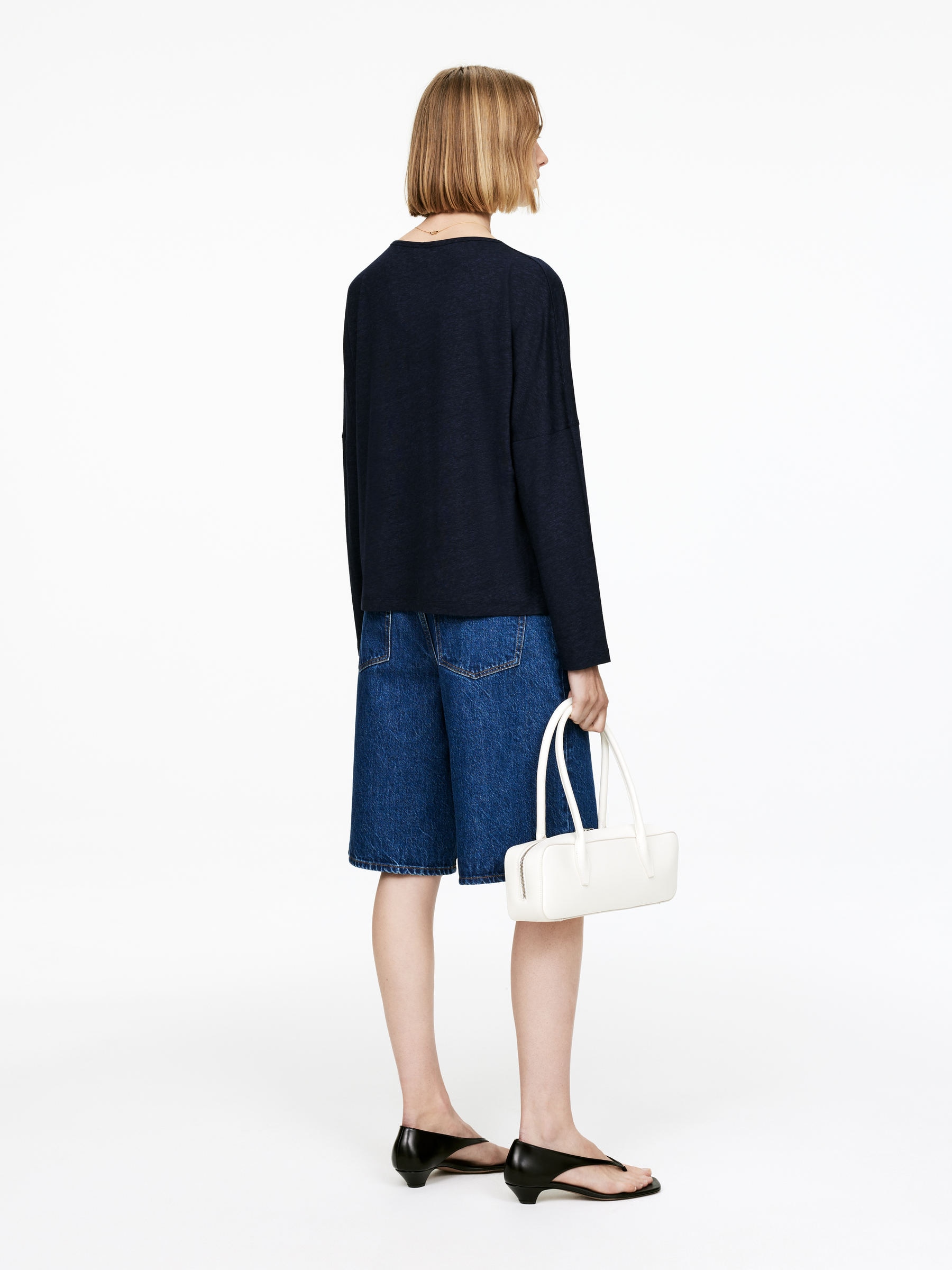 Loose-Fit Linen Viscose Top - Dark Blue - Loose fit - Women - StillMedia/Lookbook - 3