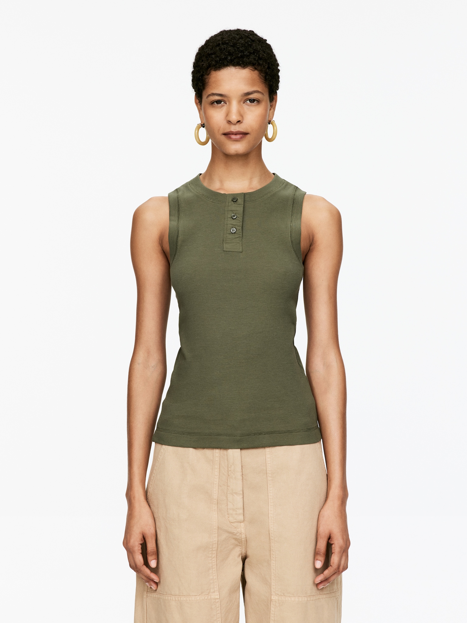 Bordázott trikó - Khaki Green/Fehér
