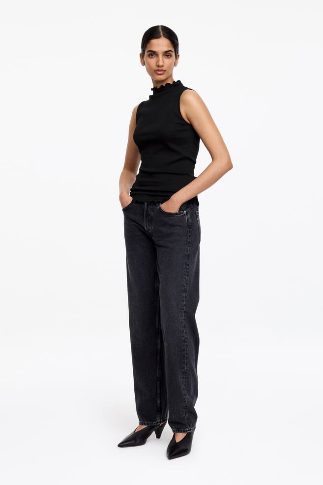 Mock-Neck Ribbed Top-Black - 3