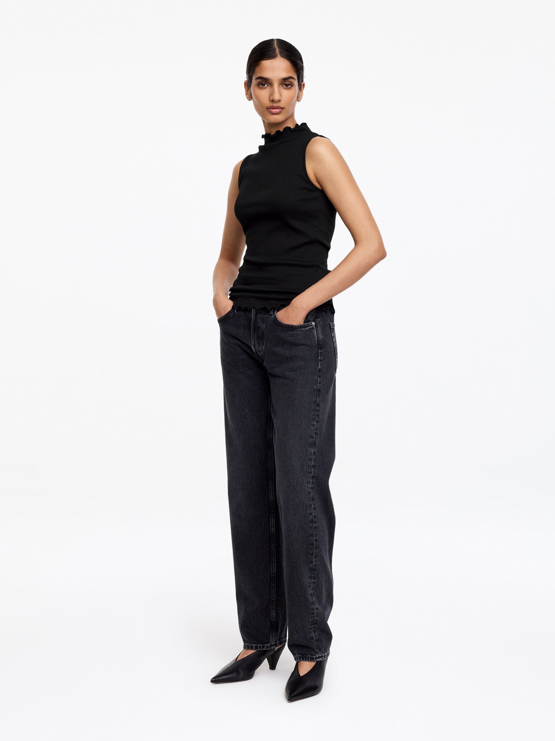 Mock-Neck Ribbed Top - Black - Slim fit - Women - StillMedia/Lookbook - 5