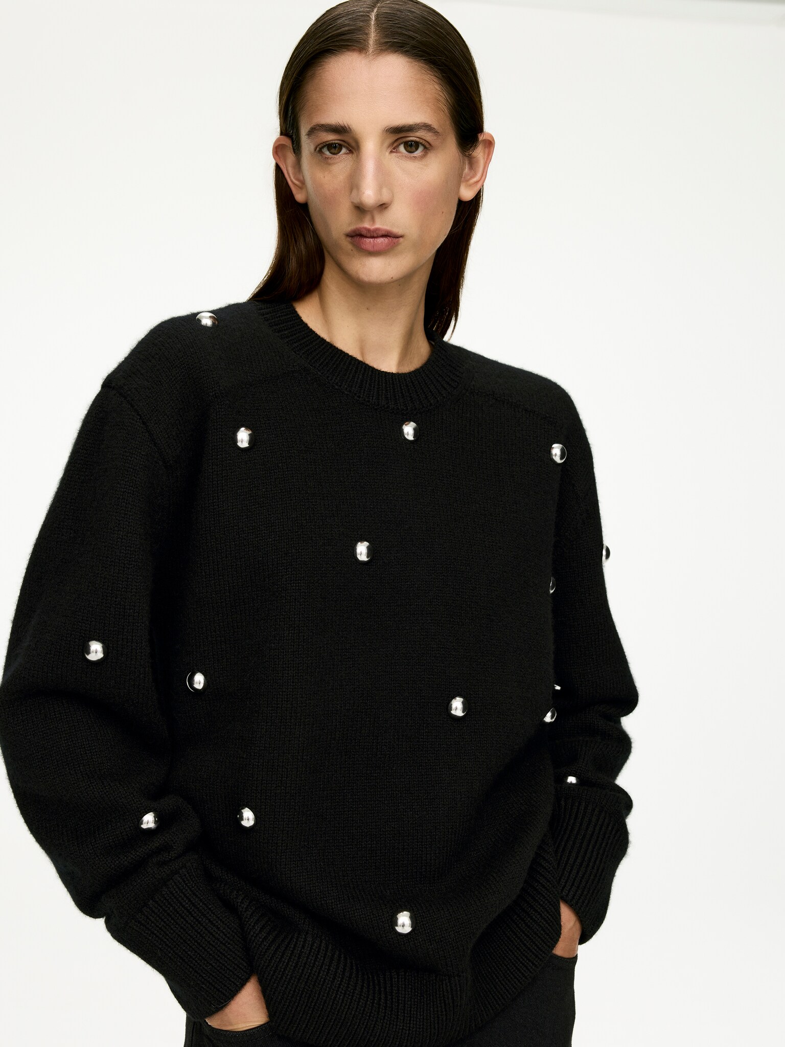Pull clouté en laine - Noir - 6