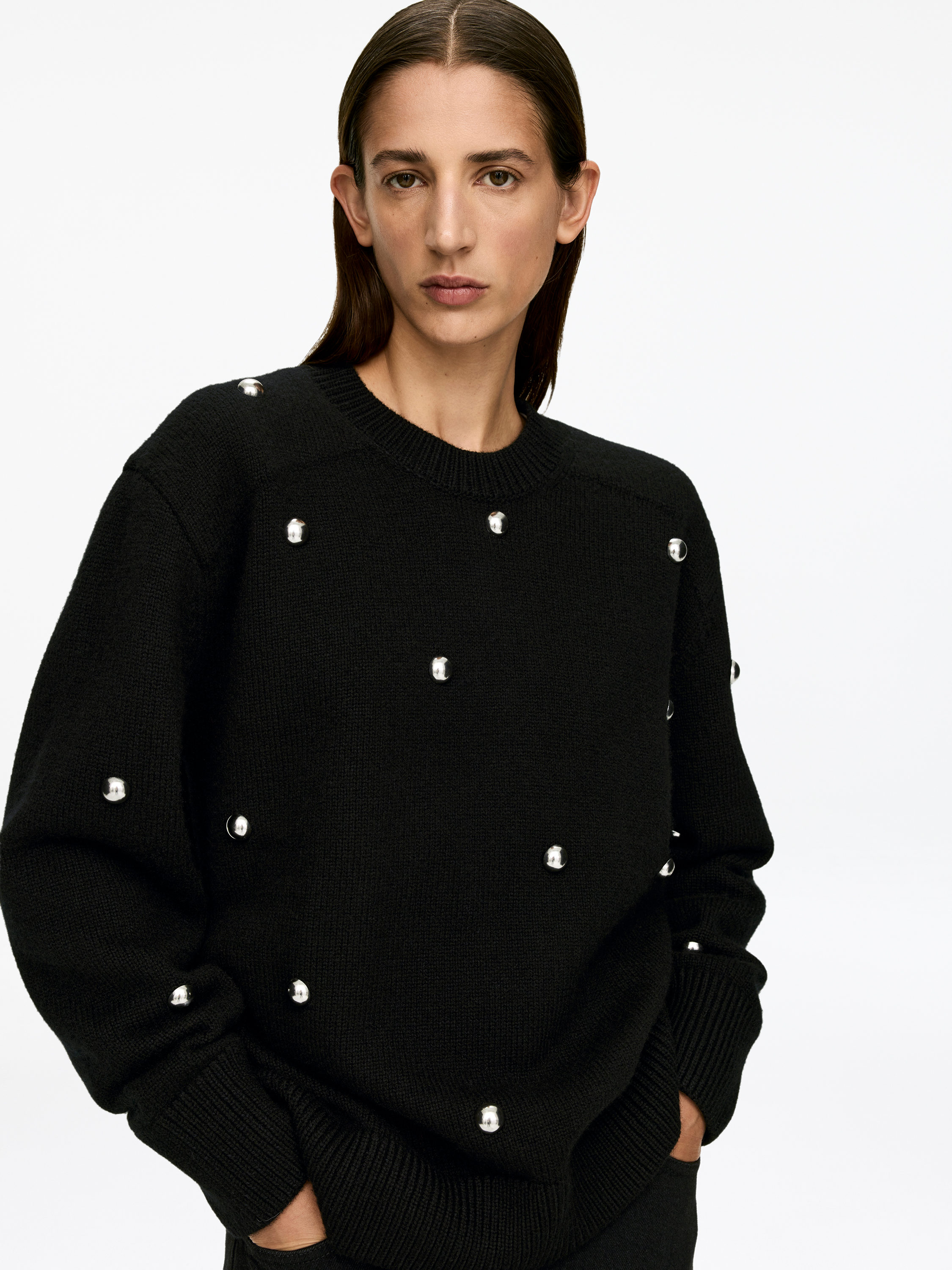Studded Wool Jumper - Black - Loose fit - Women - StillMedia/Lookbook - 5