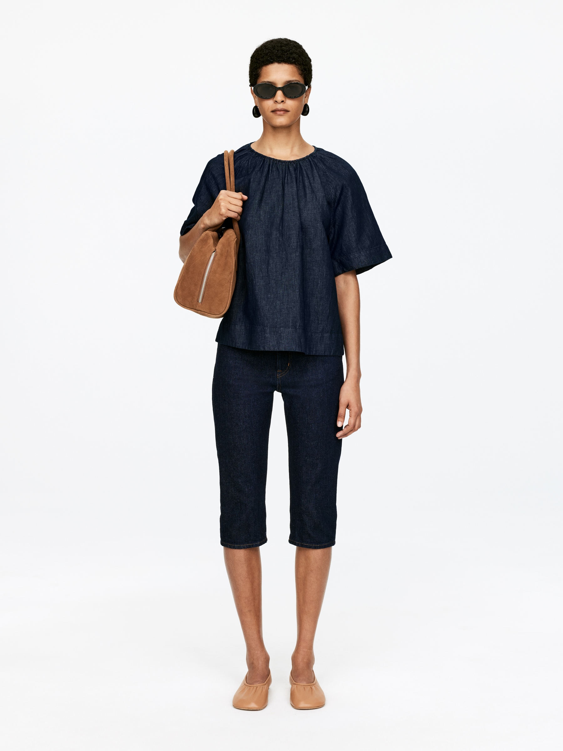 Gathered Denim Blouse - Dark Blue - Loose fit - Women - StillMedia/Lookbook - 8