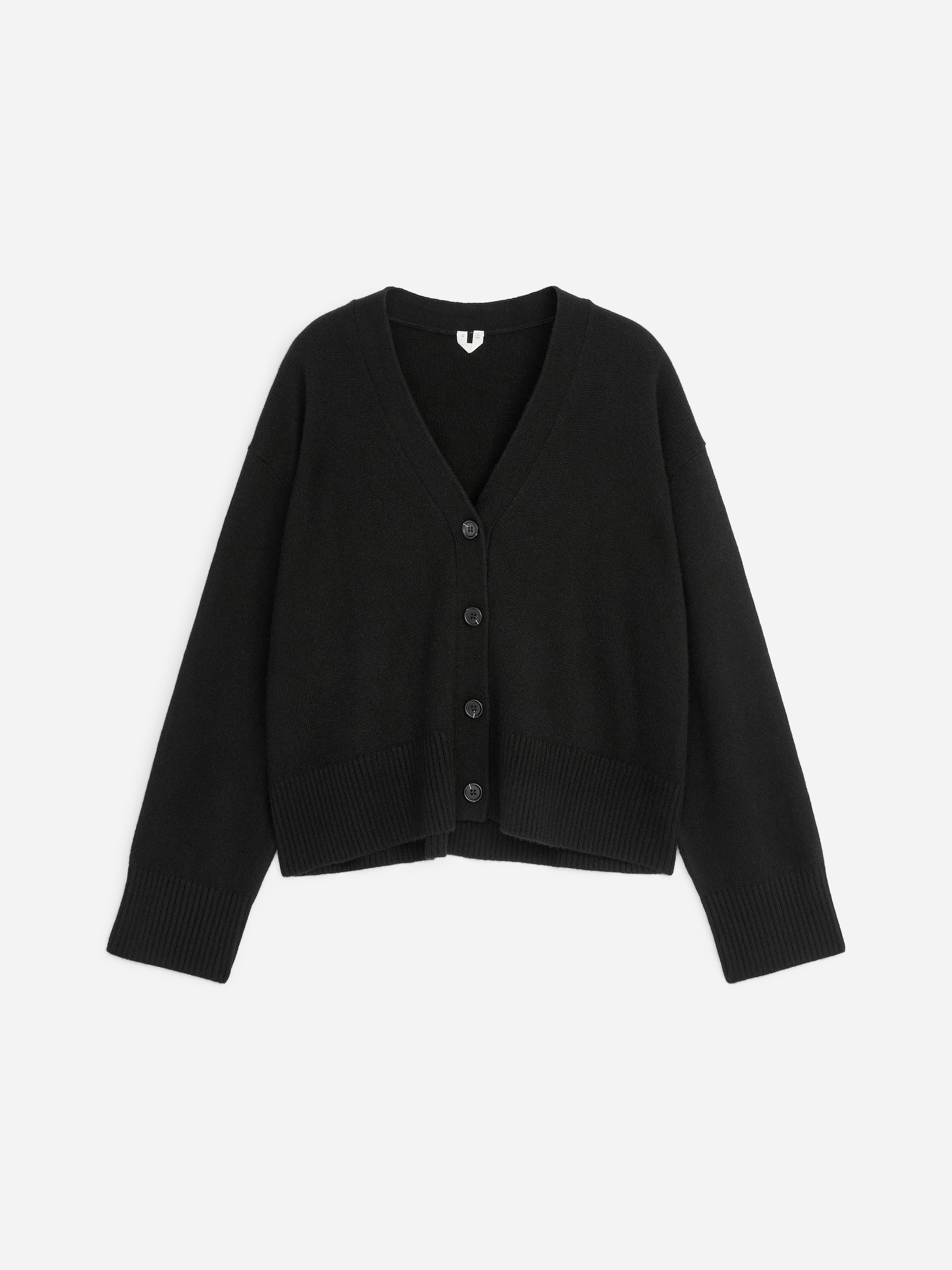 Kaszmirowy kardigan z dekoltem w szpic-Black-20343