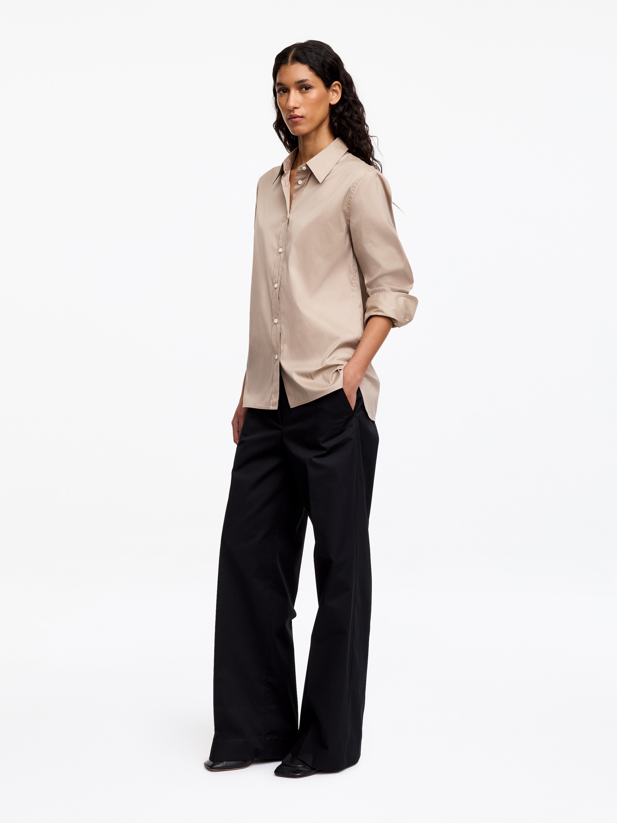 Slim Stretch Cotton Shirt - Beige - Slim fit - women - StillMedia/Lookbook - 2