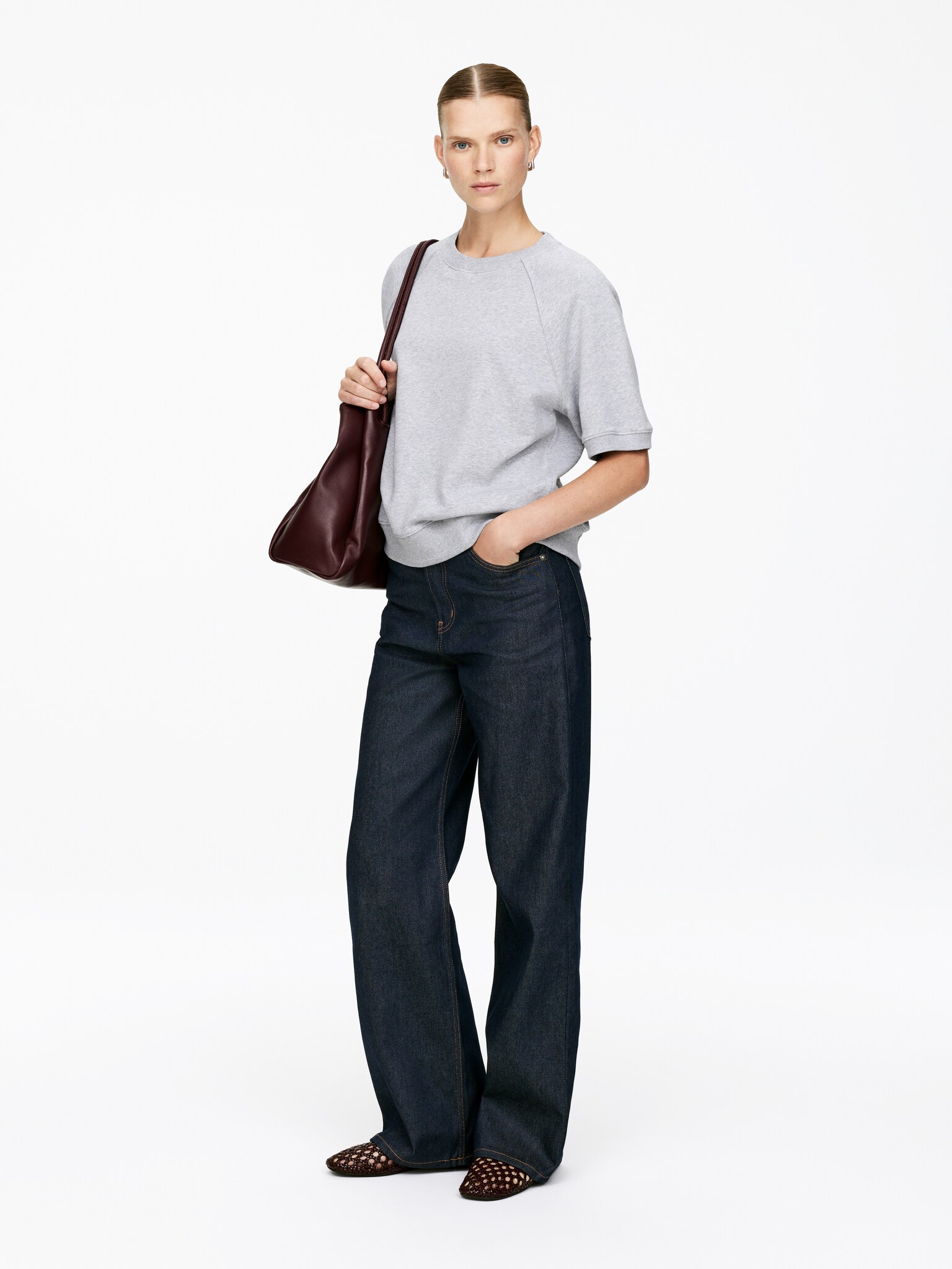 Sweat en tissu éponge - Gris chiné/Rose pâle/Bleu/Rouge foncé/Blanc cassé - 3