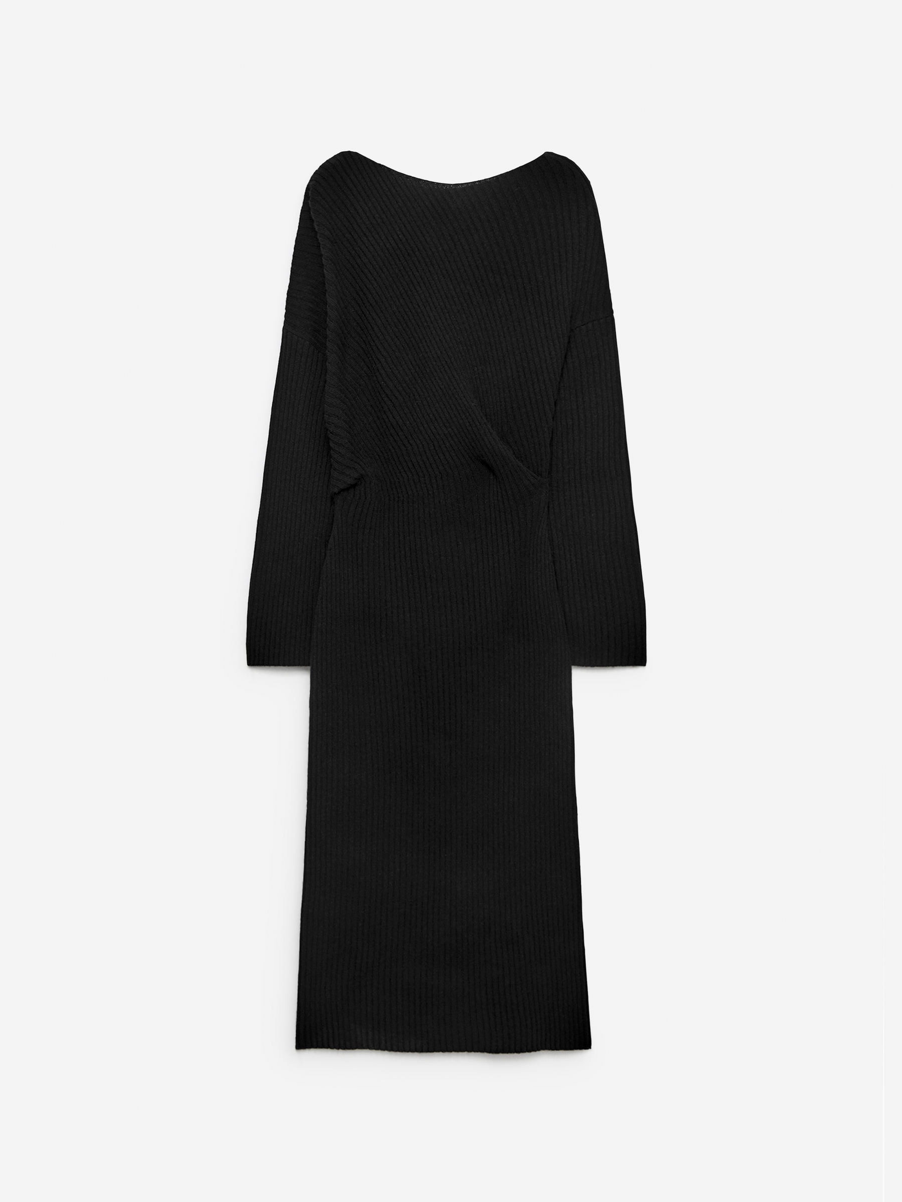 Robe en laine drapée-Noir-12280