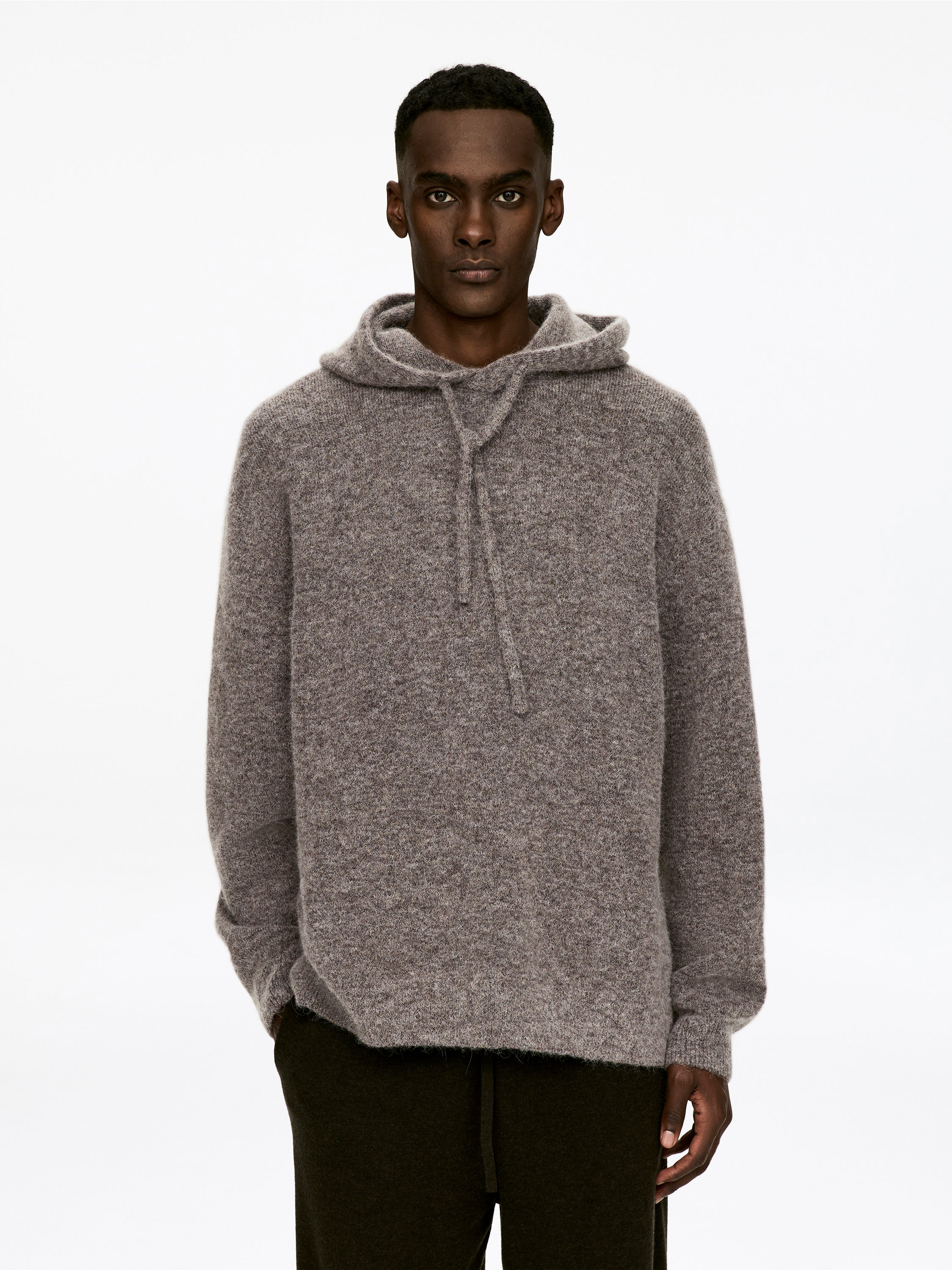 Alpaca-Wool Blend Hoodie-#58534F-17050